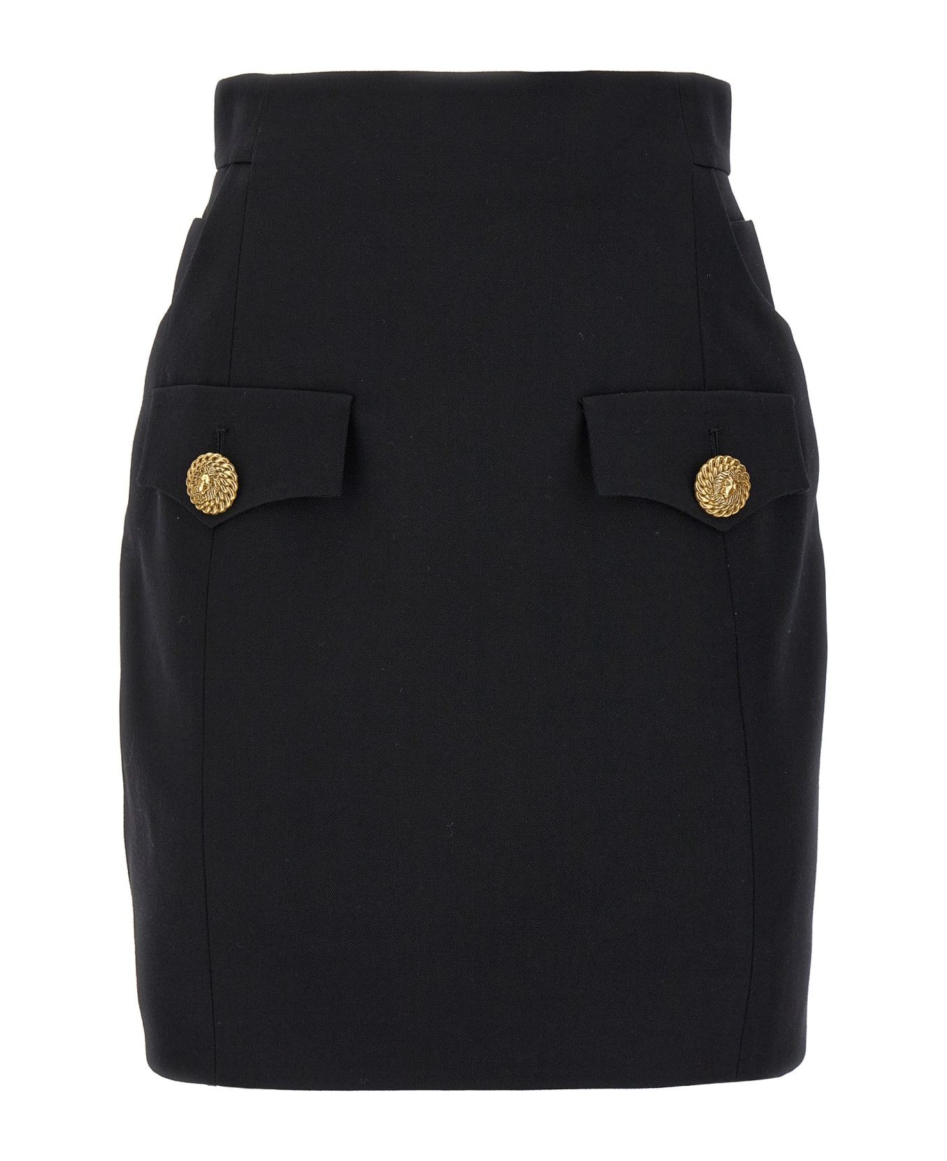 Balmain Contrast Button Mini Skirt - BLACK