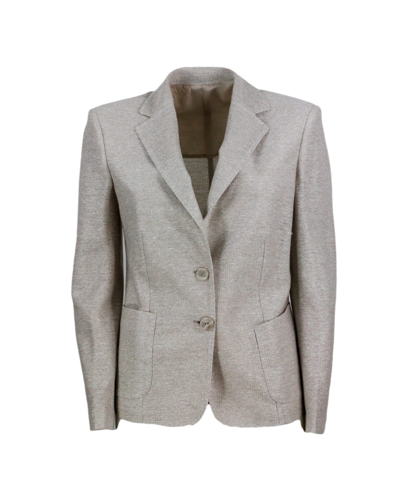 Barba Napoli Single-breasted Two-button Jacket Made Of Linen And Cotton And Embellished With Bright Lurex Threads - Gold ブレザー
