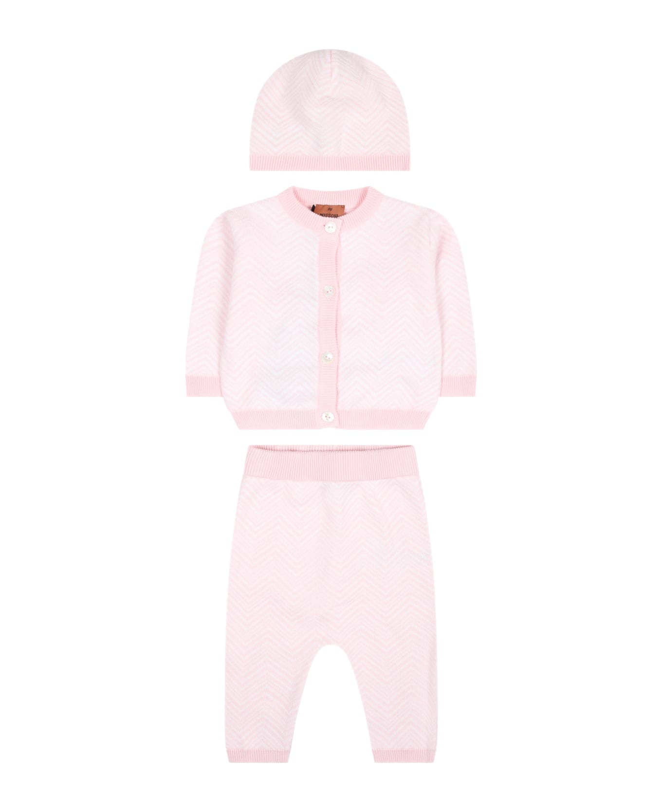 Missoni Pink Birth Suit For Baby Girl With Chevron Pattern - Pink ボディスーツ＆セットアップ