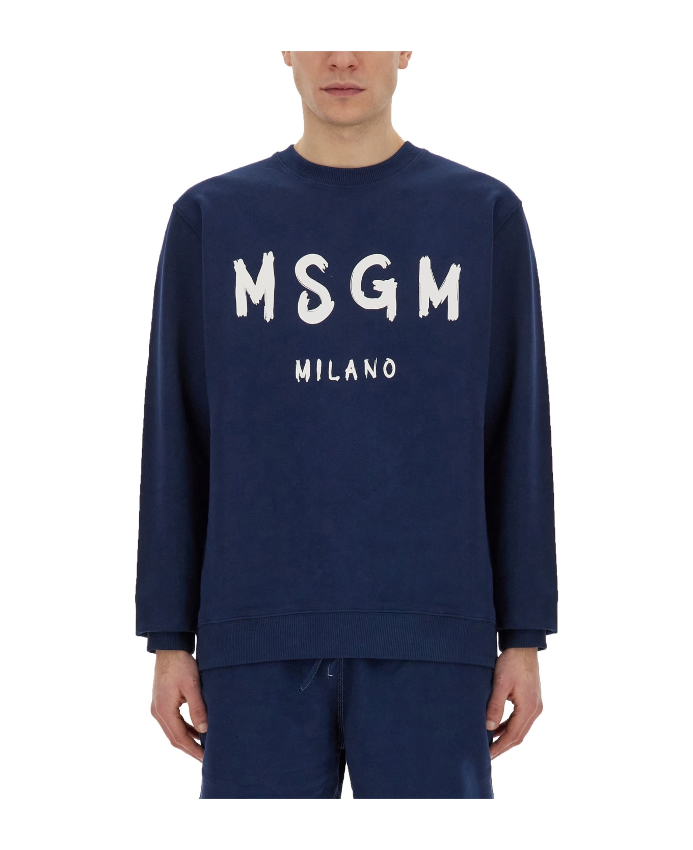 MSGM Sweatshirt With Brushed Logo - Blu Navy