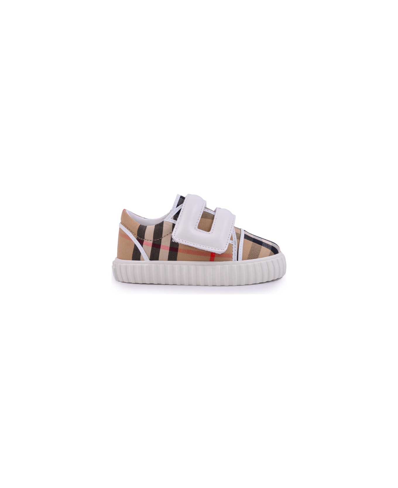 Burberry Leather Sneaker With Vintage Check Pattern - Beige