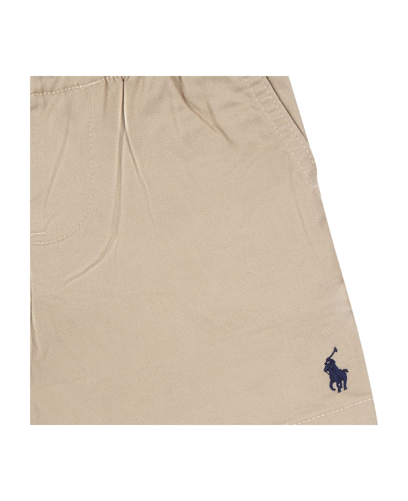 Ralph Lauren Beige Shorts For Baby Boy With Embroidery - Beige ボトムス