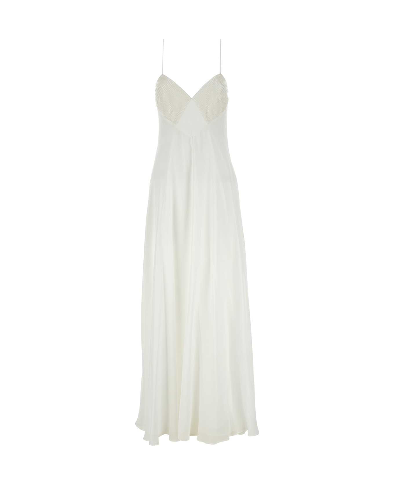 Max Mara White Georgette Calmi Long Dress - BIANCO OTTICO