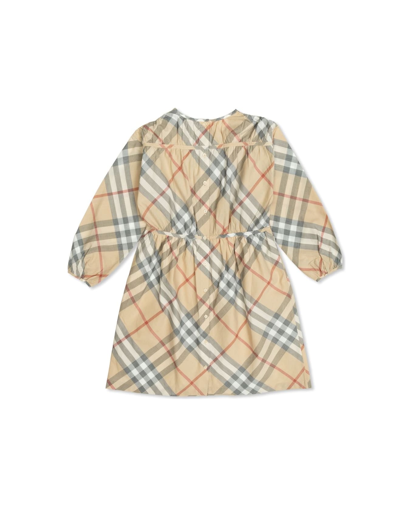 Burberry Checked Crewneck Dress - BROWN/RED