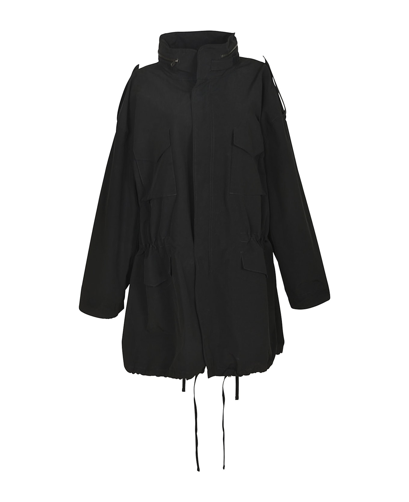 Maison Margiela Zip-fastened Draw Stringed Coat - Black