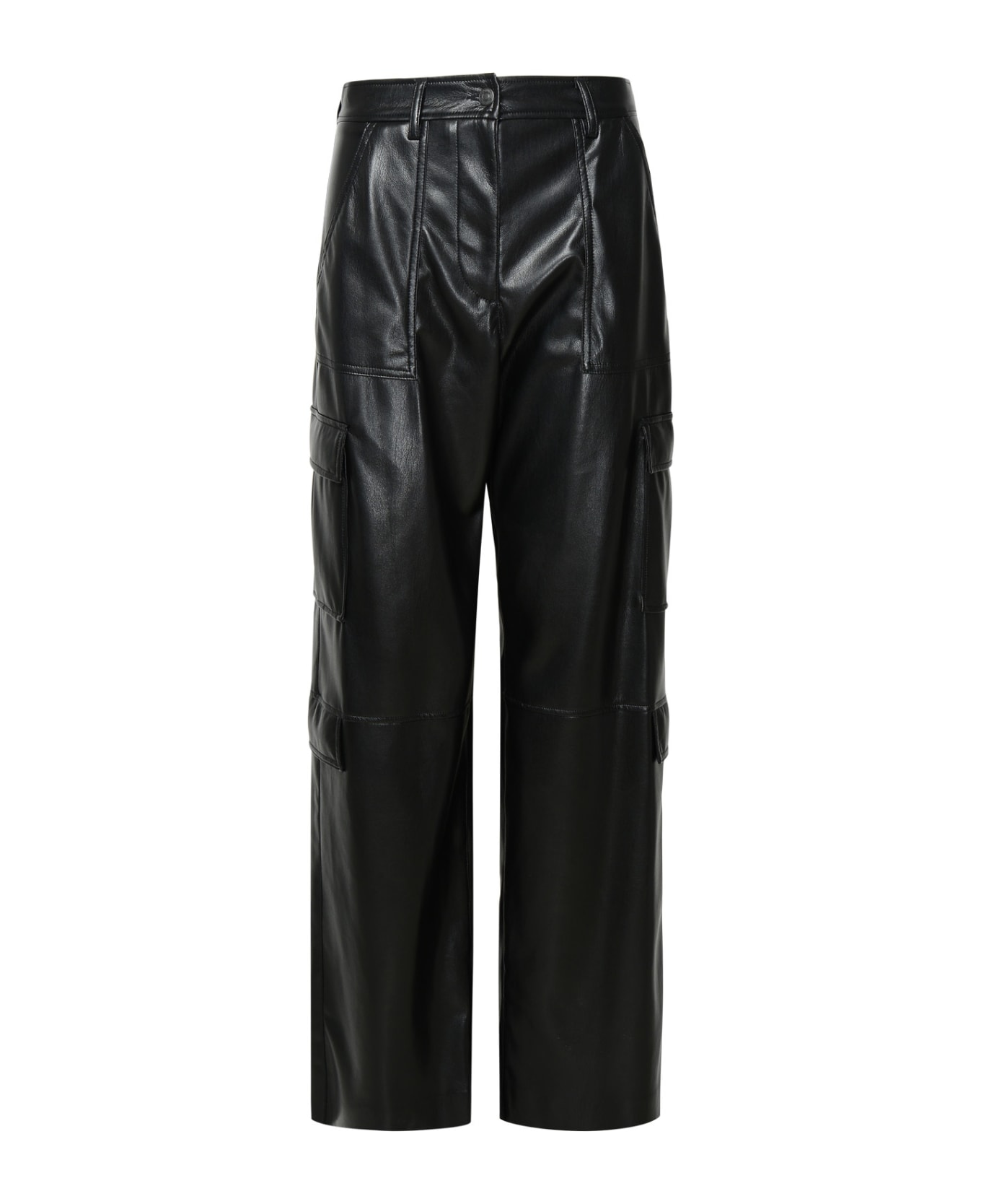 MSGM Black Leather-like Pants - Black