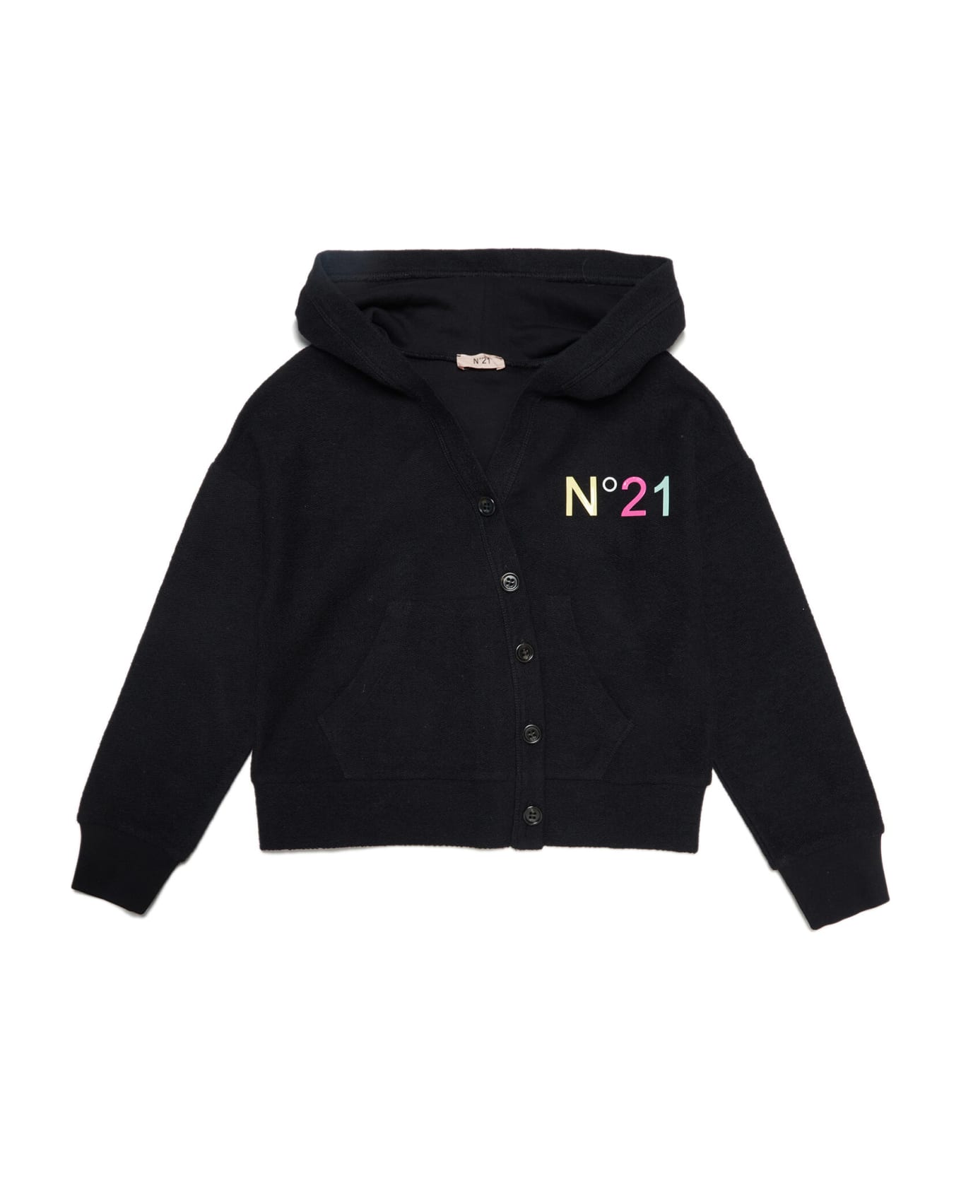 N.21 N21s162f Sweat-shirt N°21 La Bottega Di Giorgia Baby Girl Clothing With Hood, Buttons And Multicoloured Logo - Black
