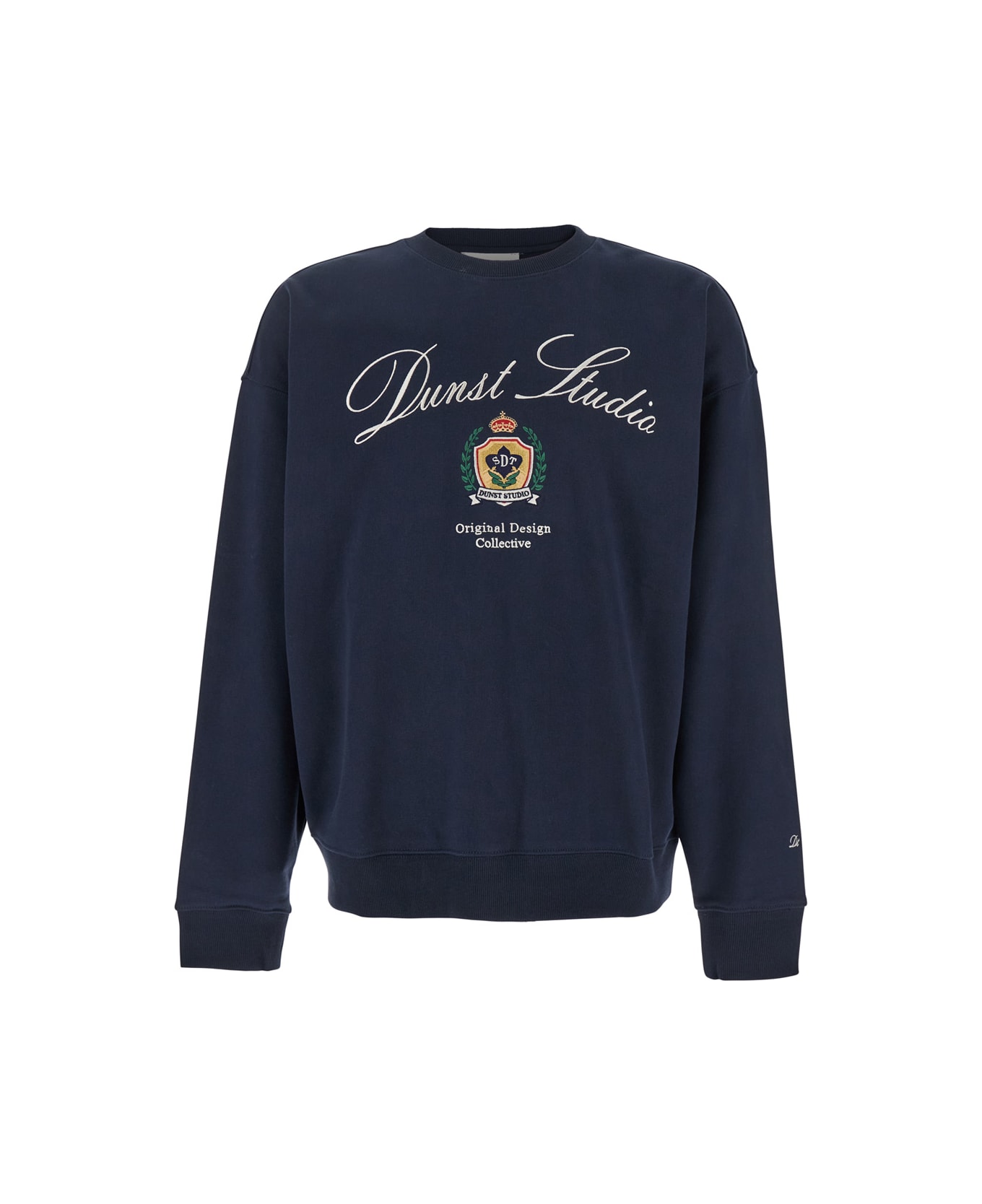 Dunst Blue Crewneck Sweatshirt With Embroidery On The Front And Back In Cotton Man - Blu