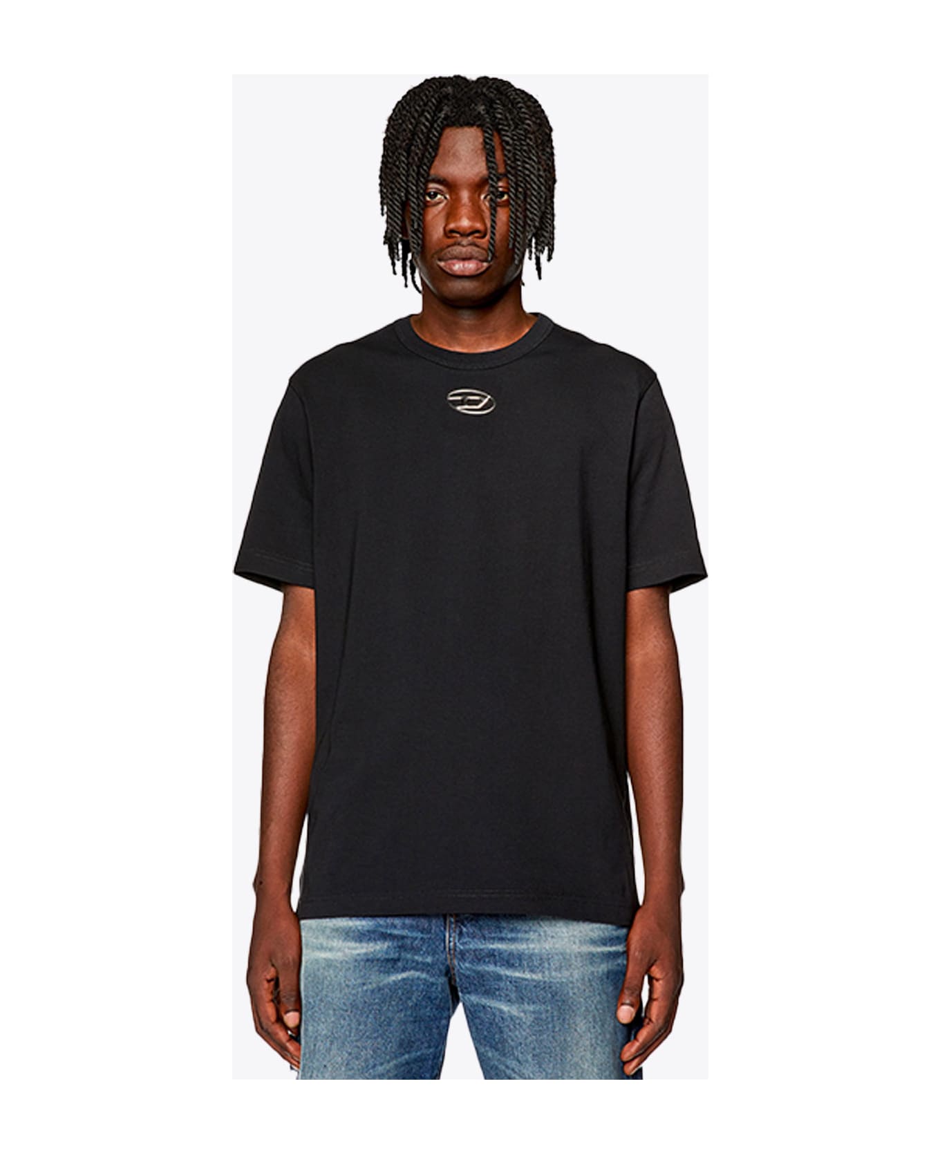 Diesel T-just-od Black cotton t-shirt with Oval-D rubber logo - T Just Od - Nero