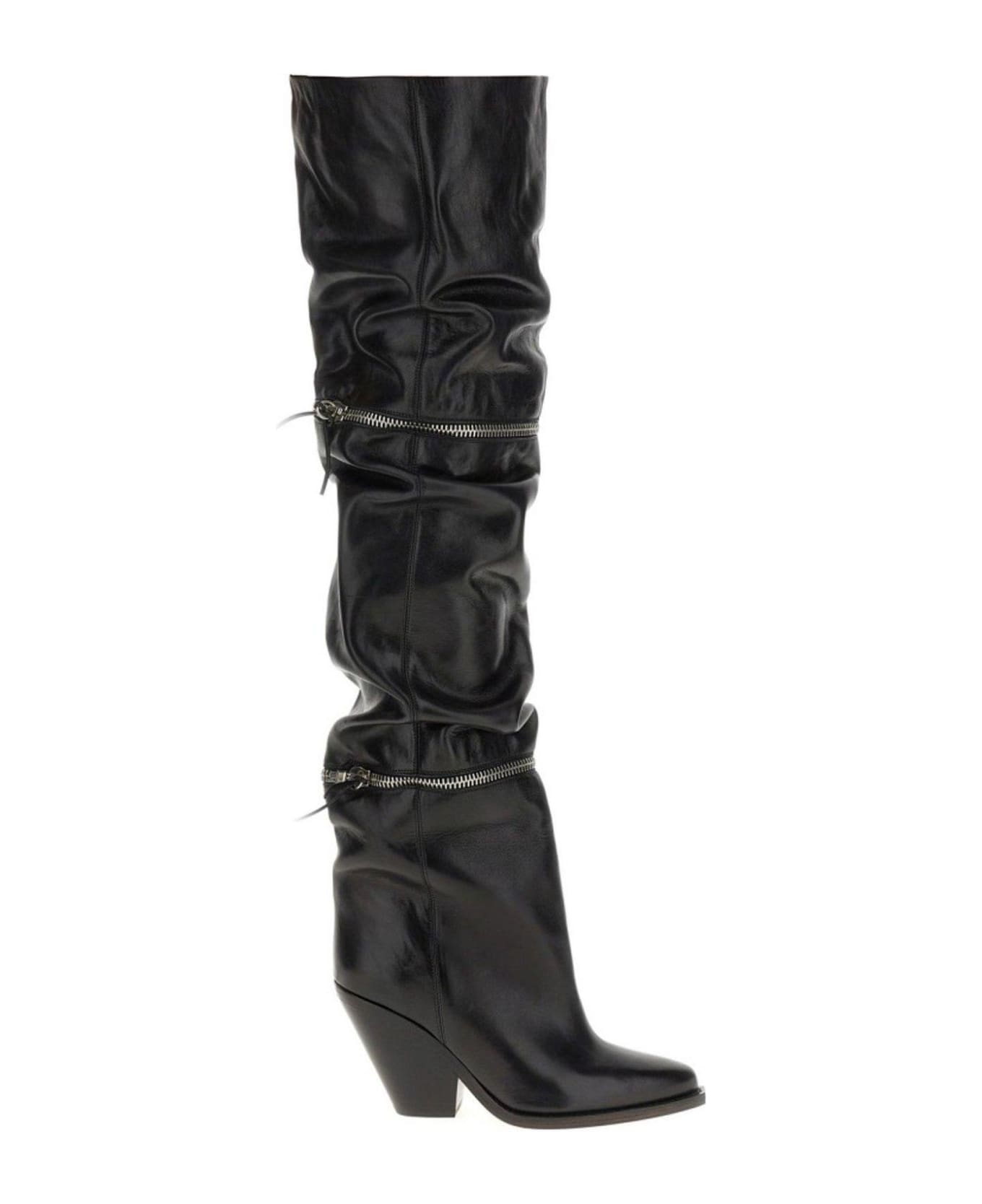 Isabel Marant Lelodie Thigh-high Pointed-toe Boots - BLACK