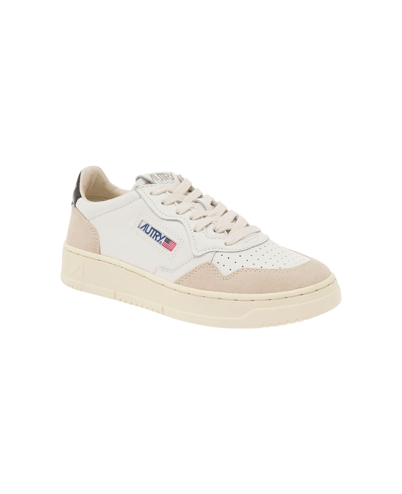 Autry 'medalist' White Low Top Sneakers With Blue Suede Details In Leather Woman - White/black