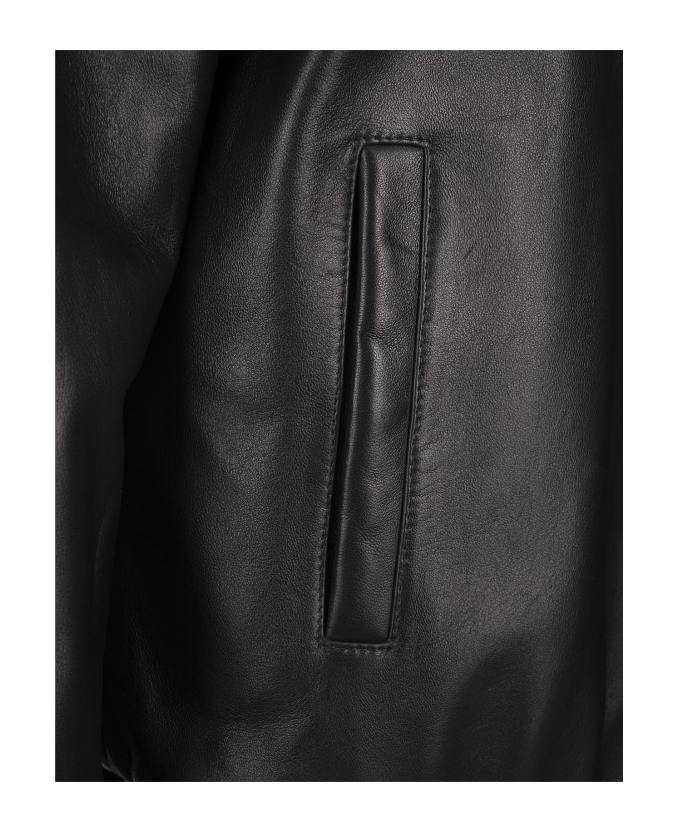 Philipp Plein Black Leather Bomber Jacket With Pp Hexagon - Black