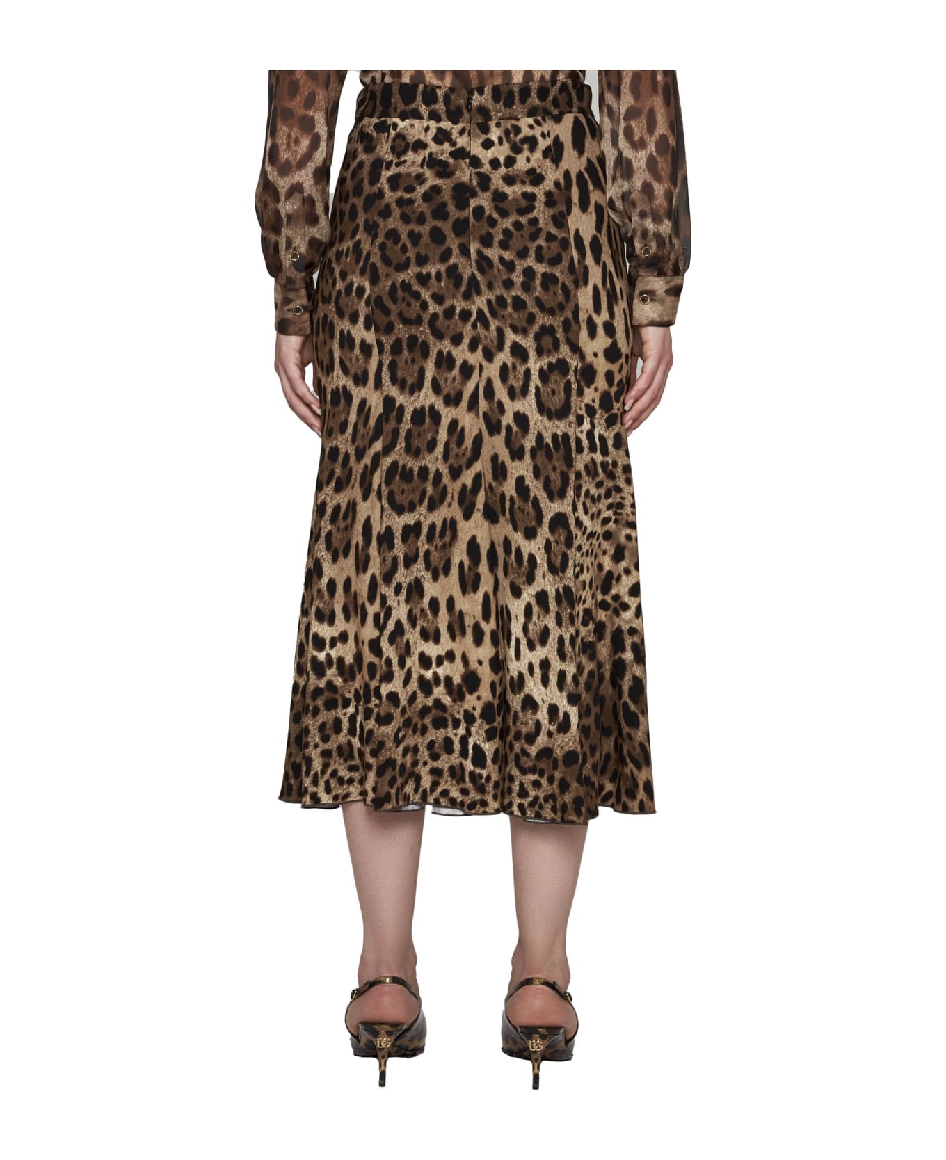 Dolce & Gabbana Leopard Print Jersey Midi Skirt - LEO NEW (Beige)