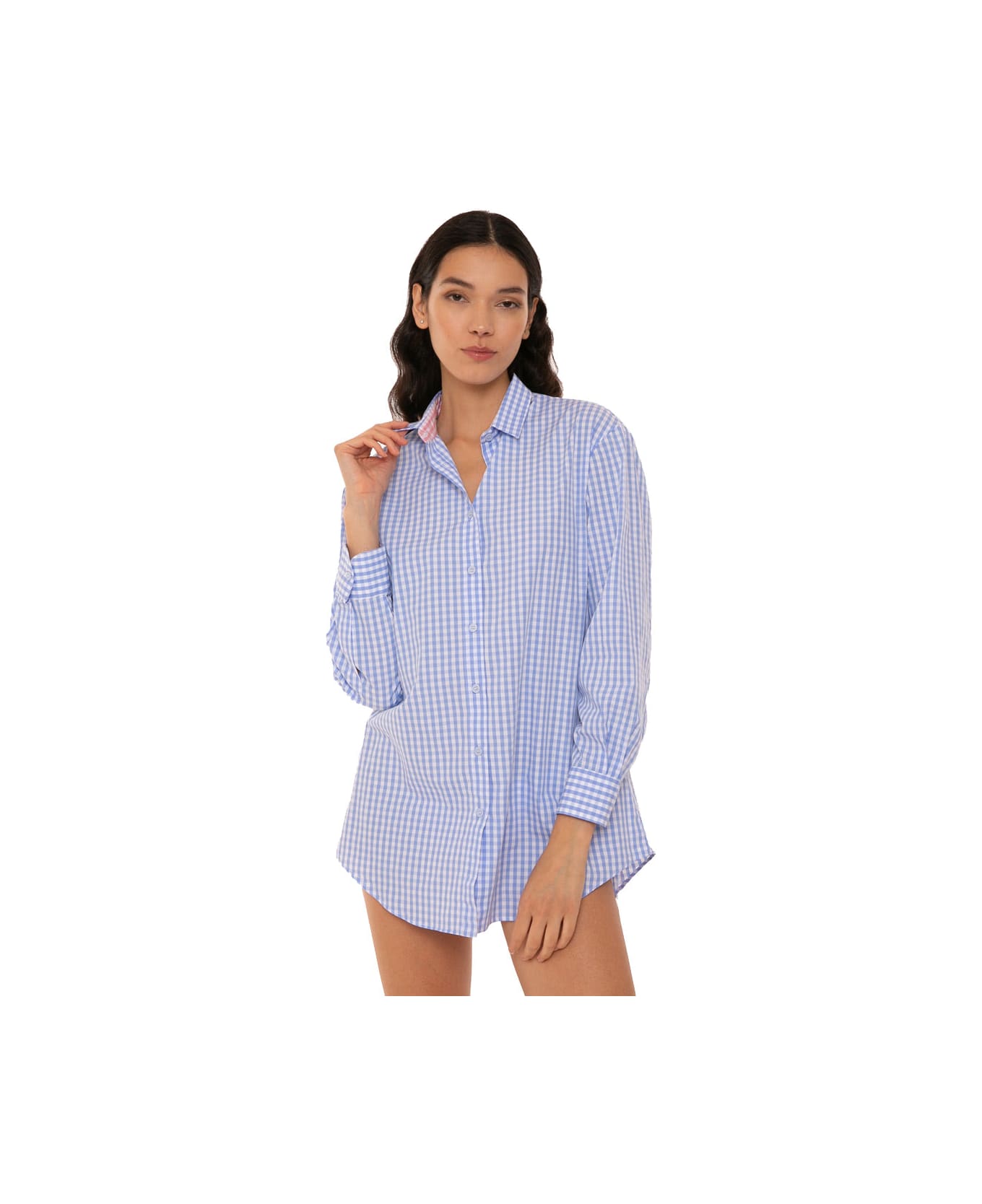 MC2 Saint Barth Gingham Shirt With St. Barth Embroidery - BLUE