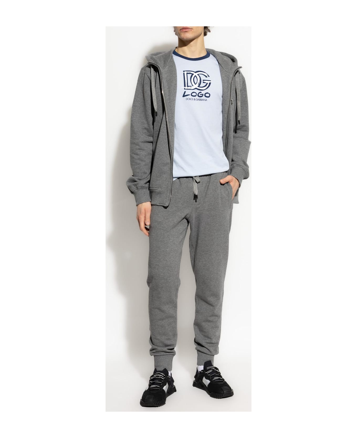 Dolce & Gabbana Sweatpants With Logo Applique - Grigio melange