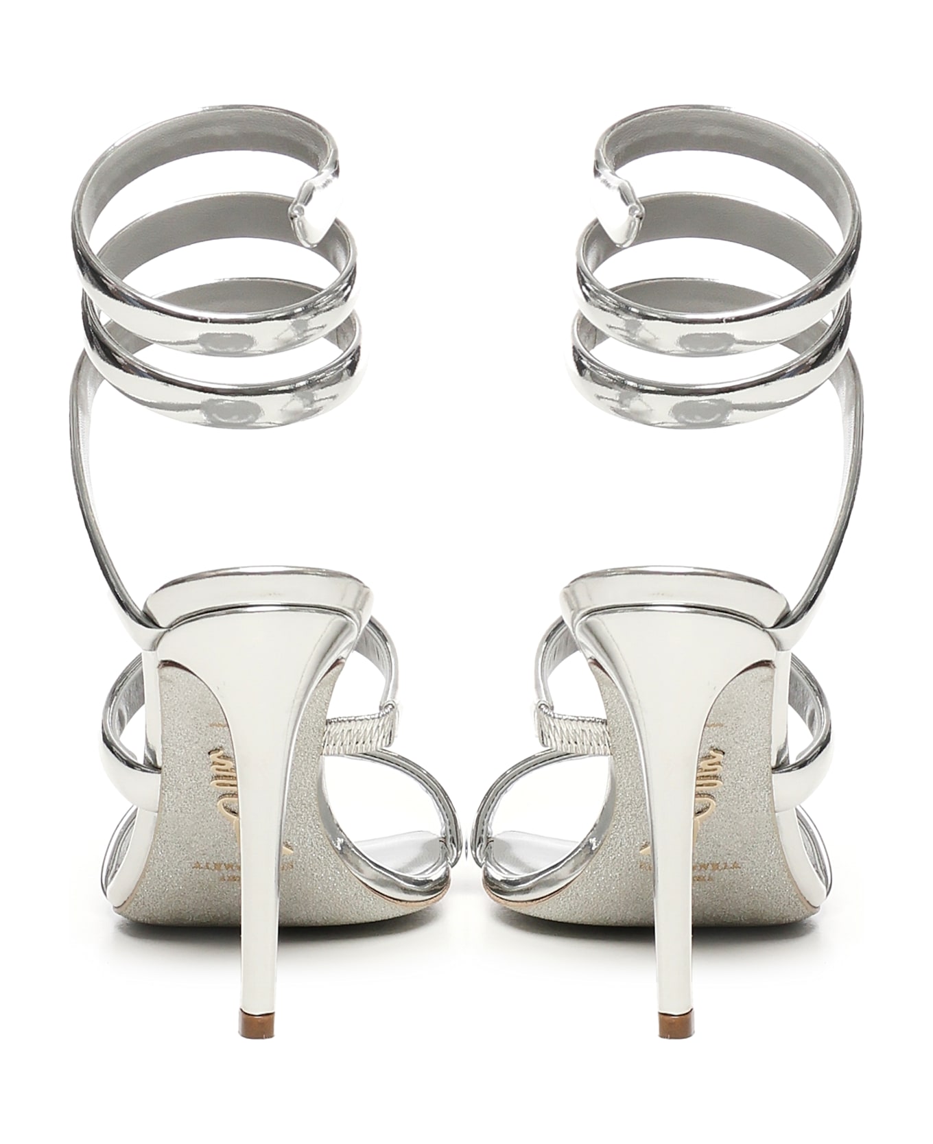 René Caovilla Mirrored Leather Sandals - Silver