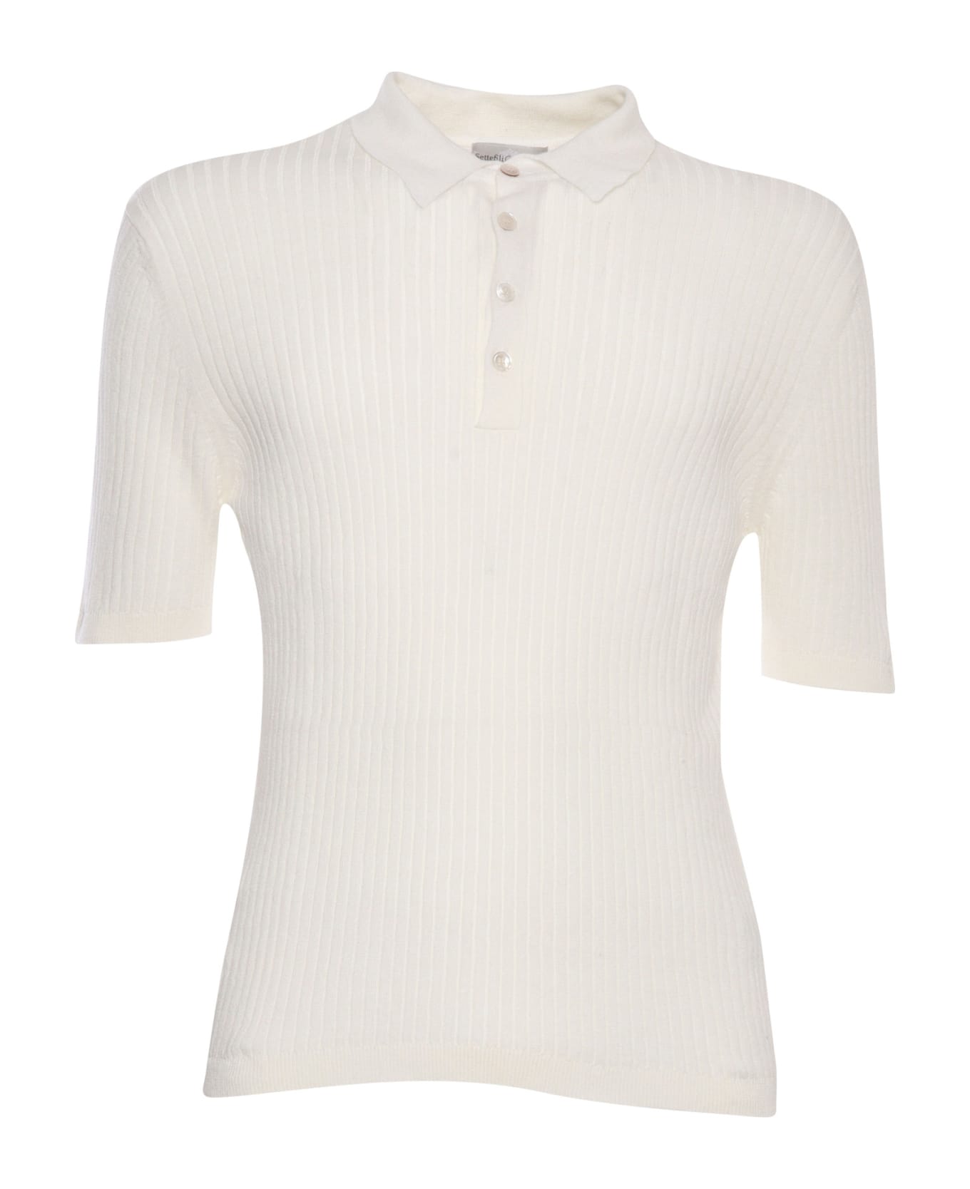 Settefili Cashmere White Ribbed Polo Shirt - WHITE