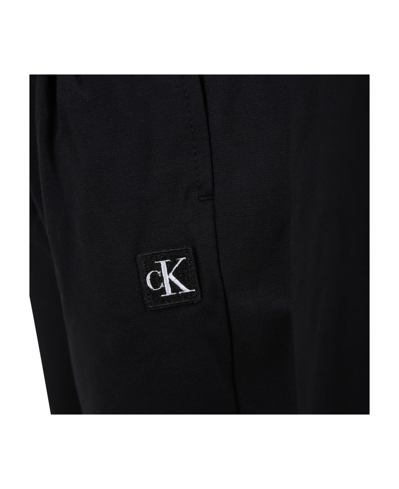 Calvin Klein Black Trousers For Girl With Logo - Black ボトムス