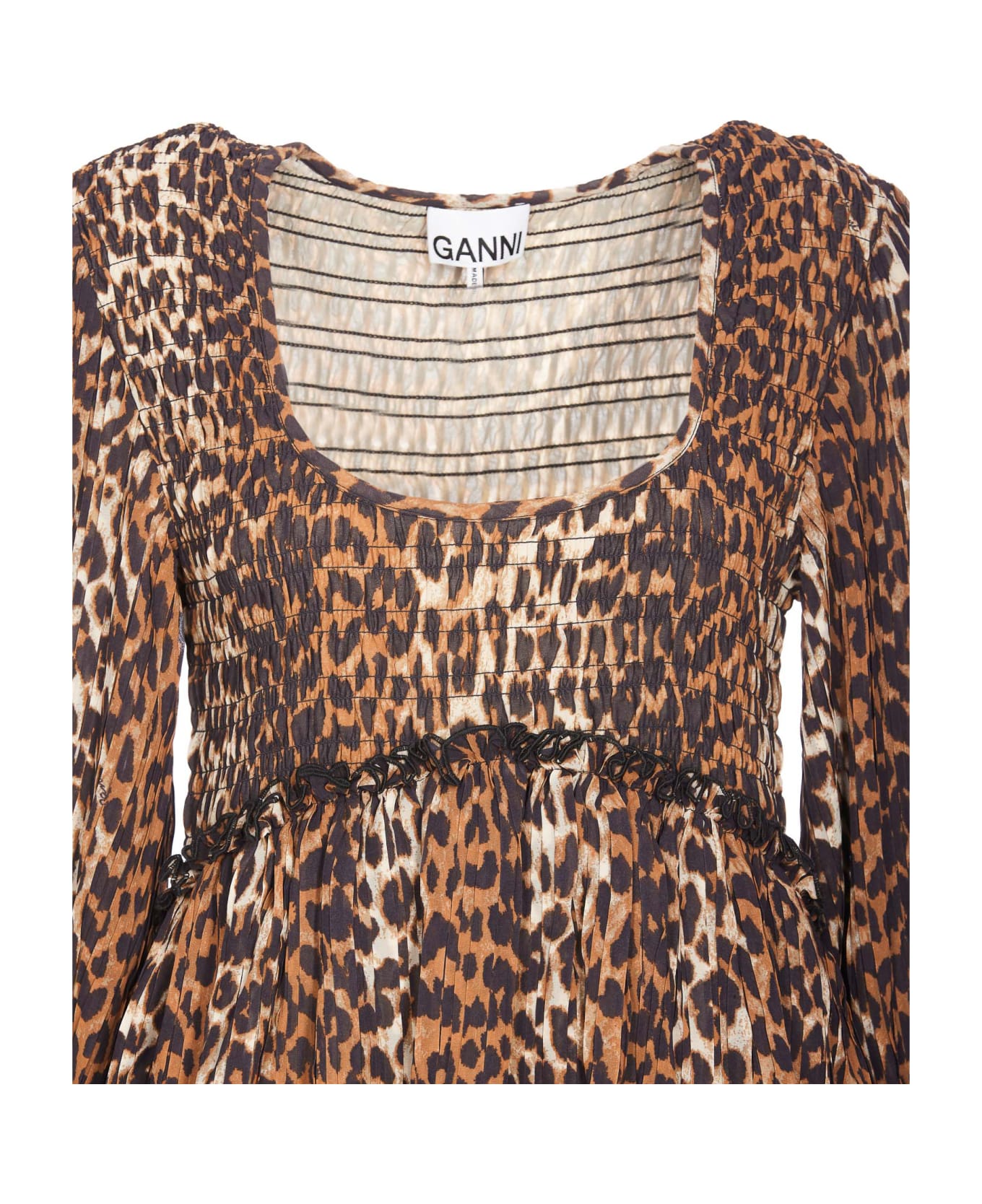 Ganni Leopard Print Midi Dress - Brown