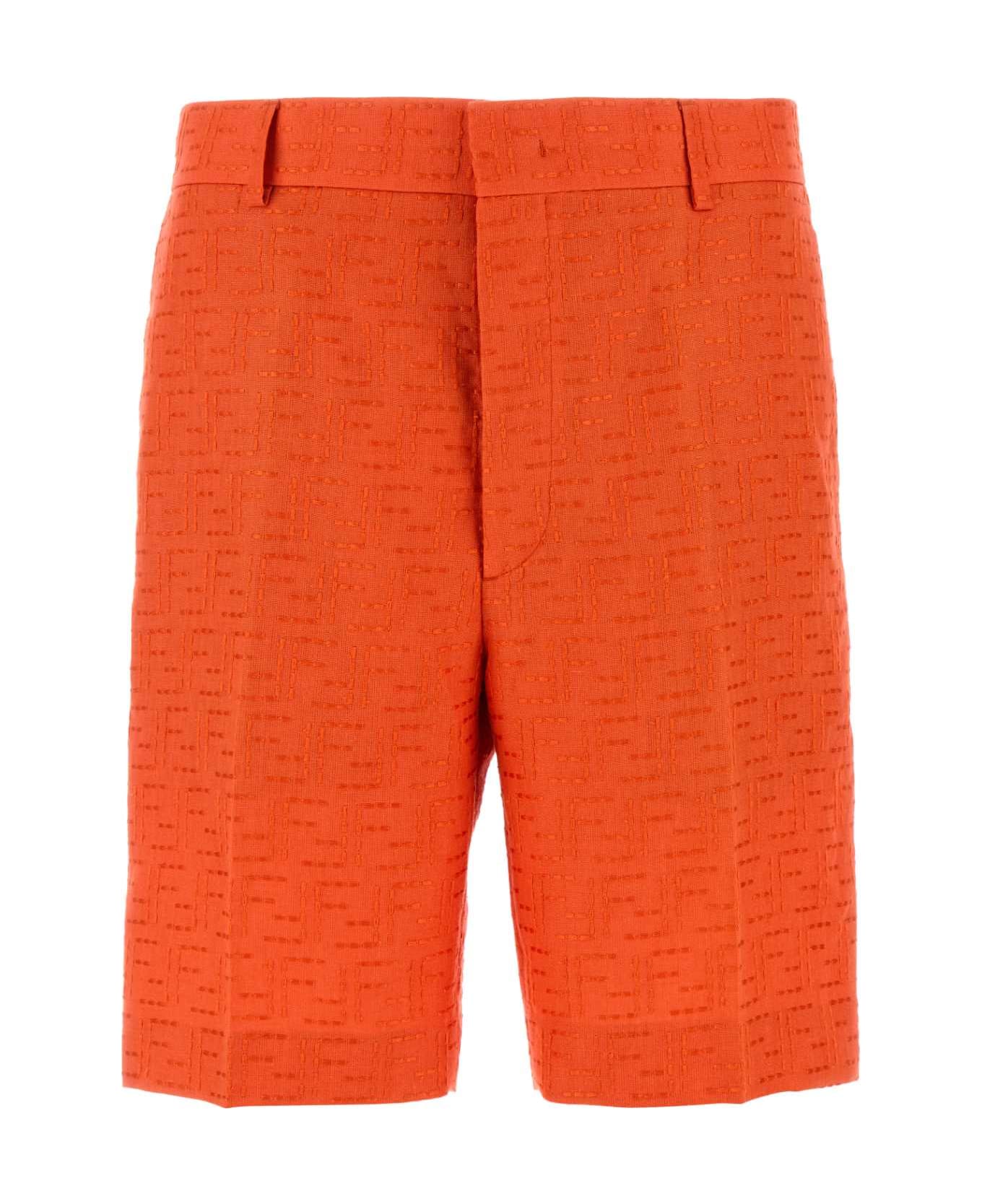 Fendi Coral Linen Blend Bermuda Shorts - CORAL