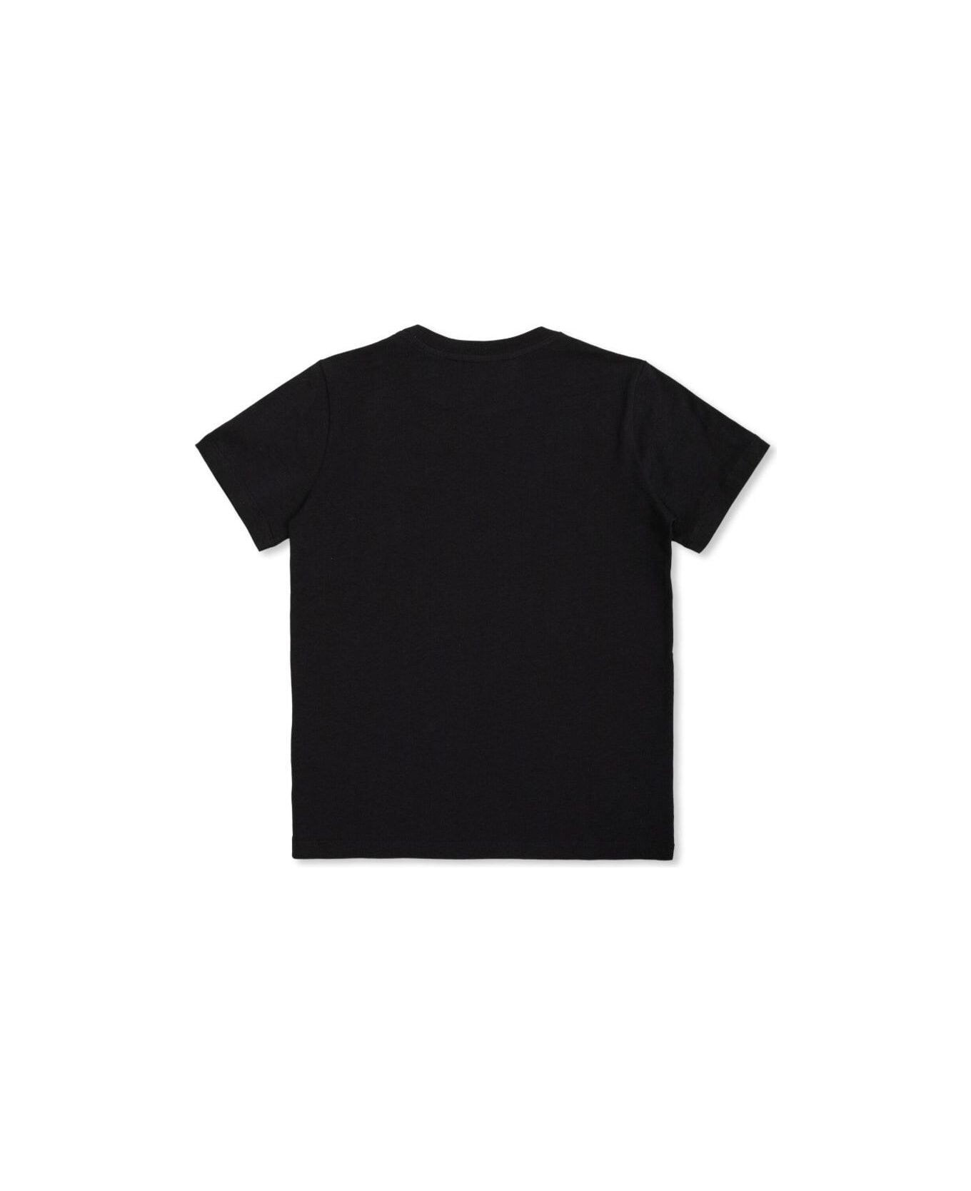Moncler Black T-shirt With Lettering Logo And Logo Patch On The Front In Cotton Boy - Black