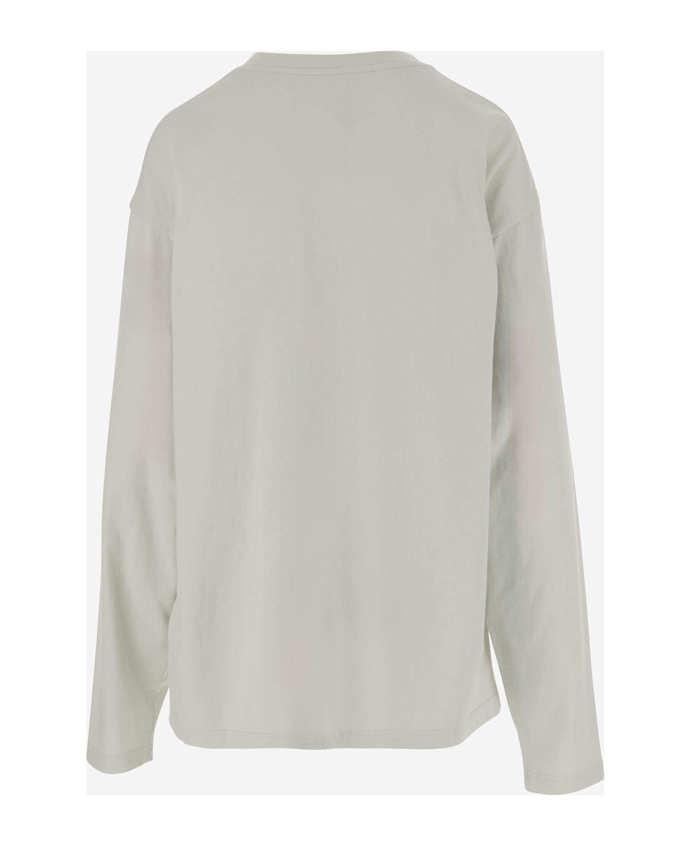 WE11 DONE Long-sleeved Cotton Sweater With Teddy Bear Print - VERDE CHIARO