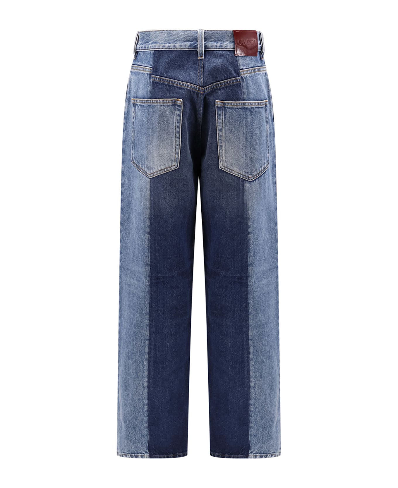 Gucci Patchwork Denim Jeans With Gucci Rosso Ancora