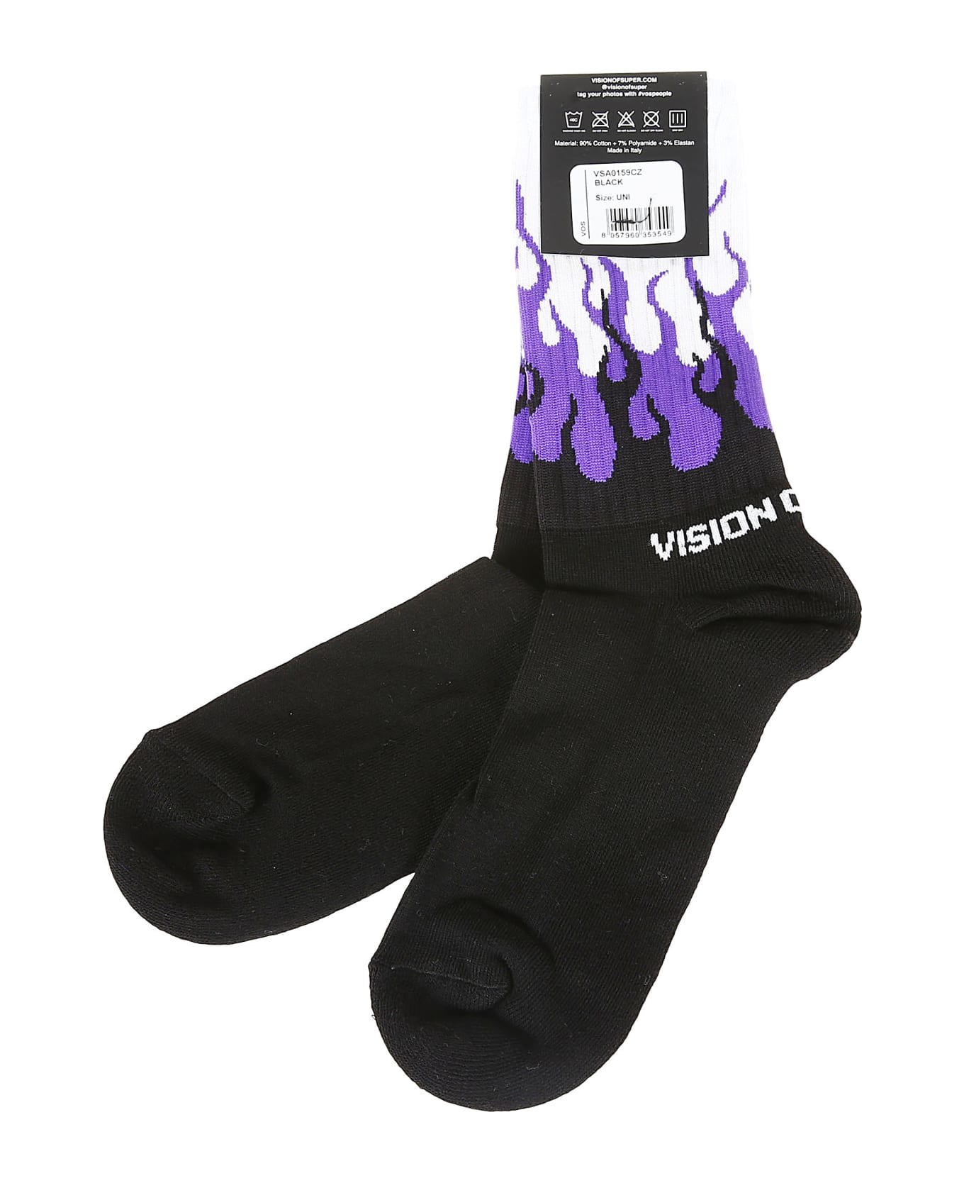 Vision of Super Black Purple Double Flames Socks - Black Purple