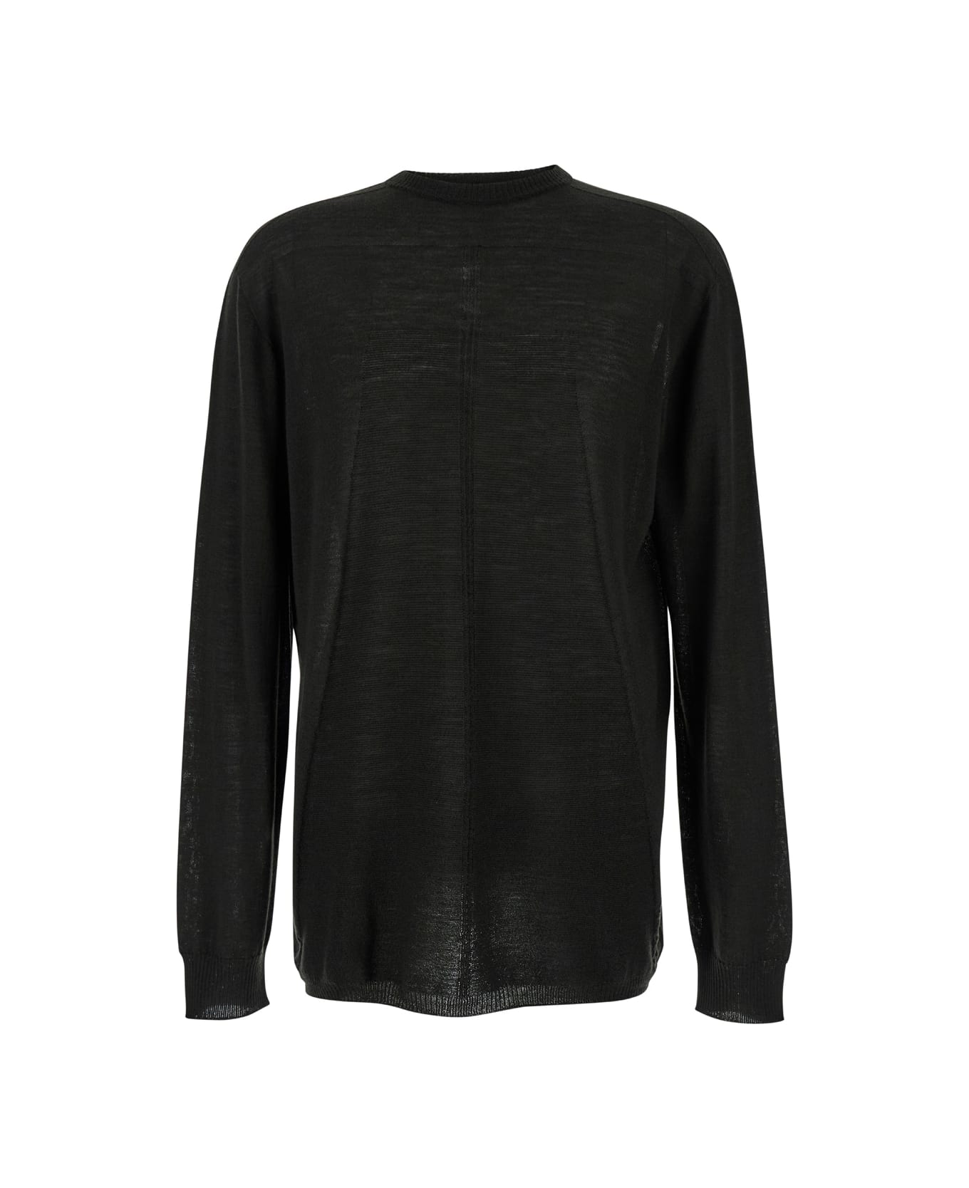 Rick Owens Black Oversized Crewneck Top In Semi Sheer Knit Man - Black