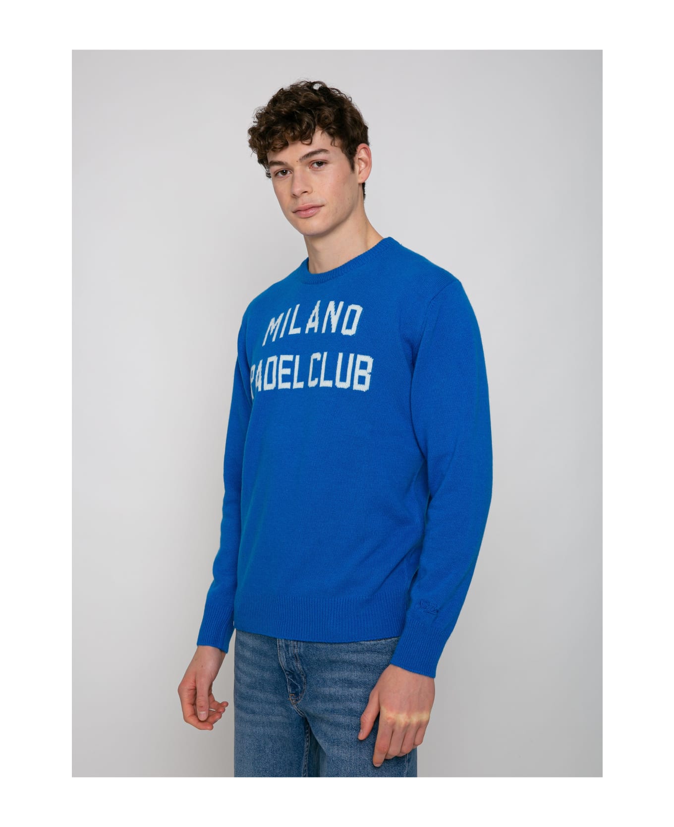 MC2 Saint Barth Man Sweater With Milano Padel Club Jacquard Print - BLUE ニットウェア