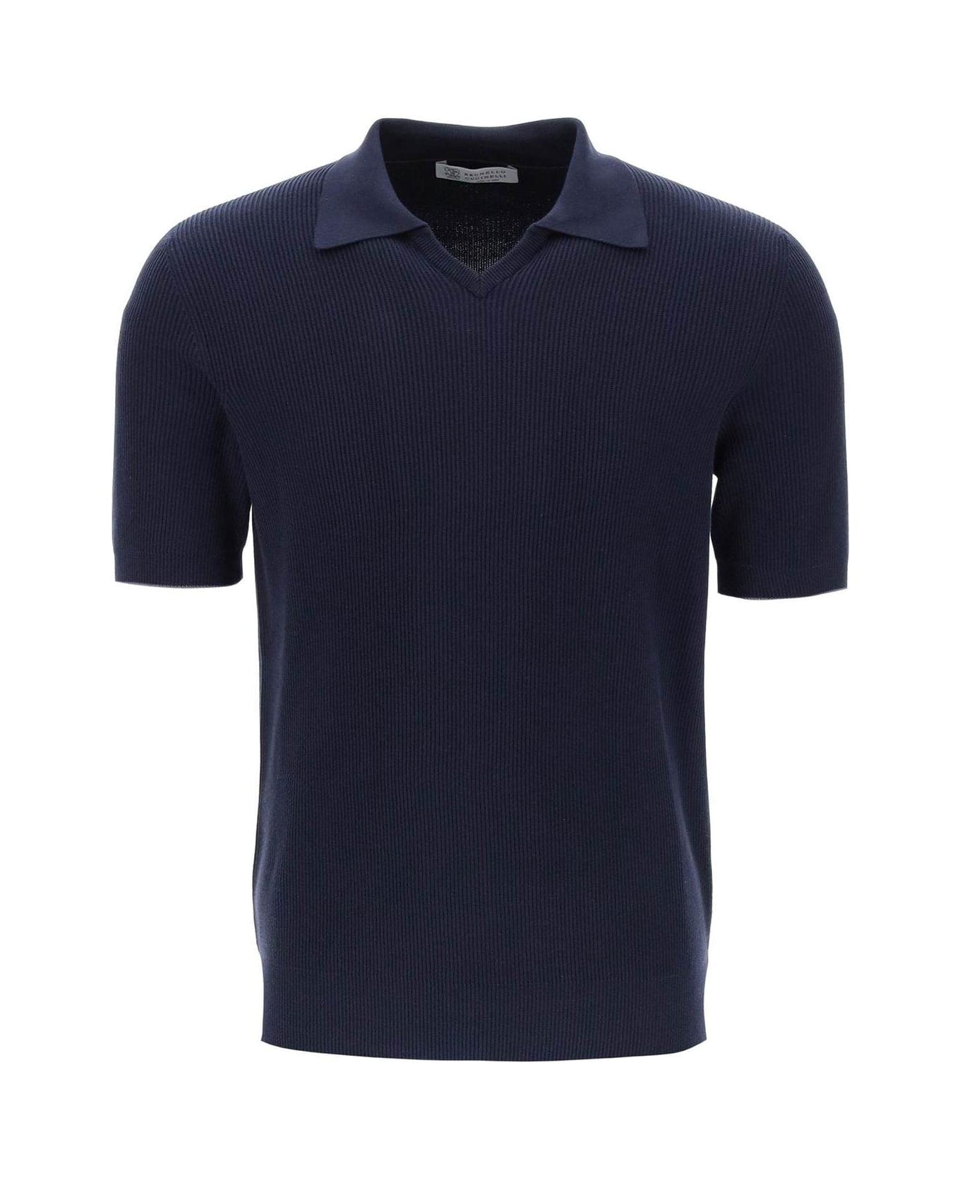 Brunello Cucinelli Short-sleeved Ribbed-knit Polo Shirt - Blue シャツ