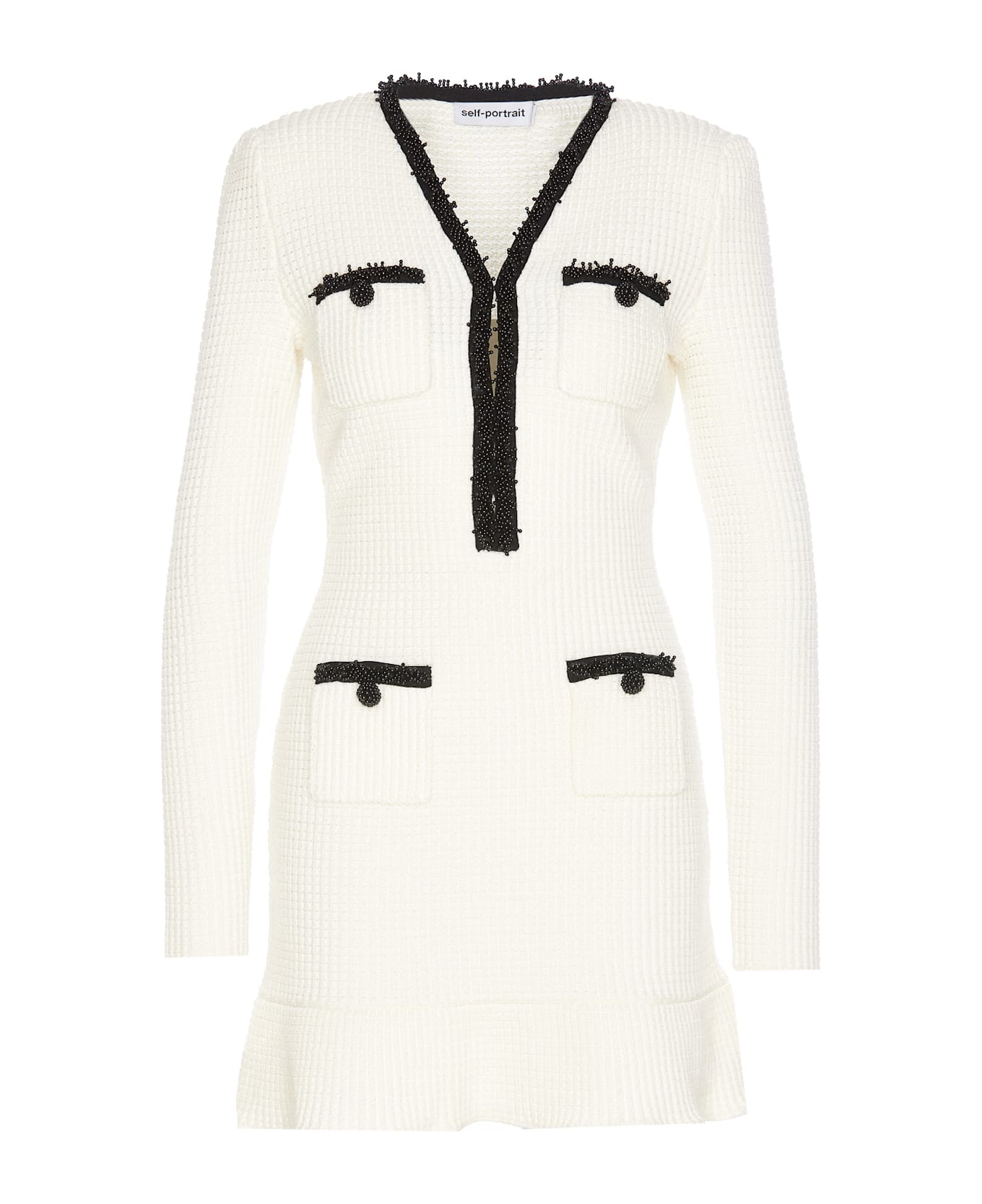 self-portrait Pearl Knitted Dress - White