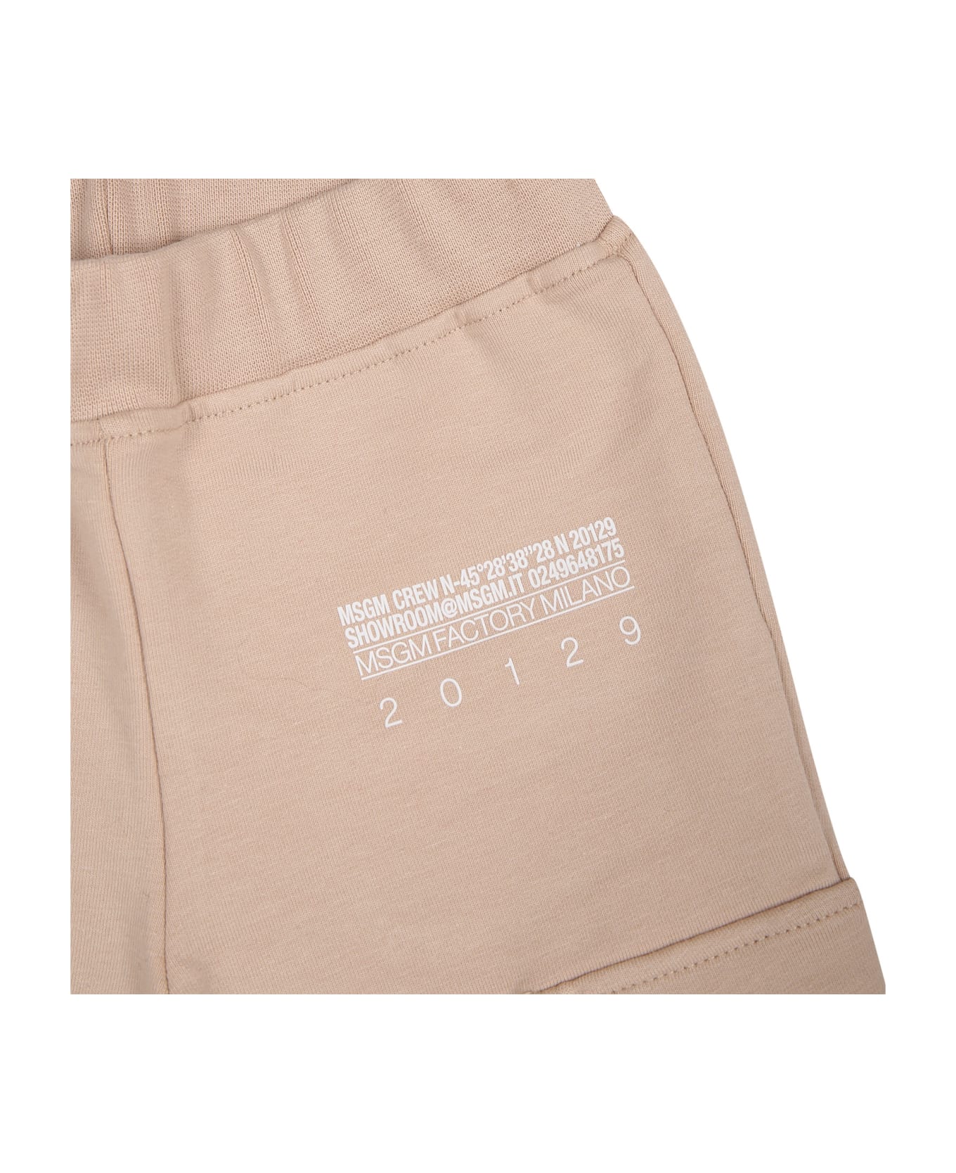 MSGM Beige Trousers silk For Baby Boy With Logo - Beige