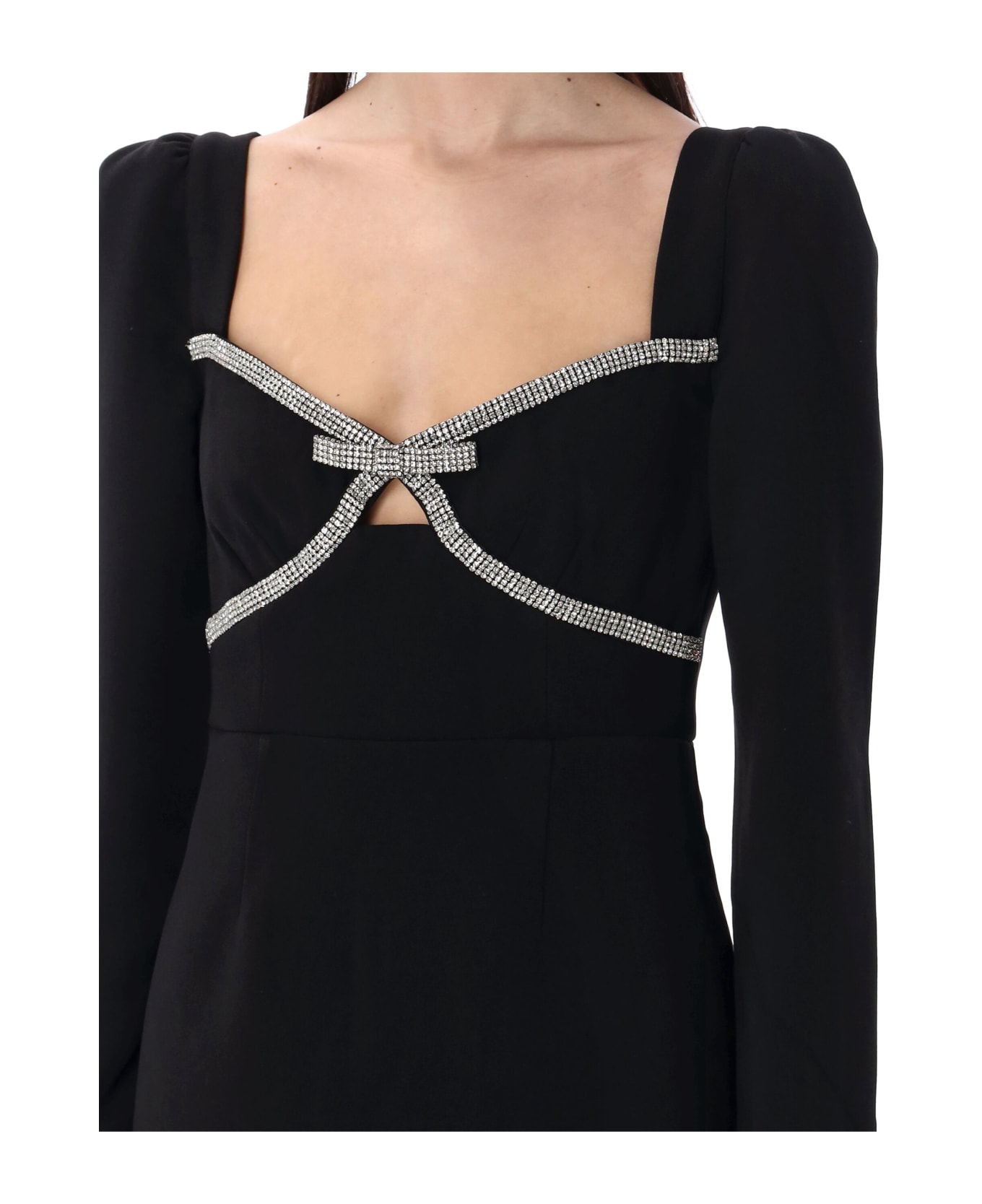 self-portrait Diamante Bow Mini Dress - BLACK