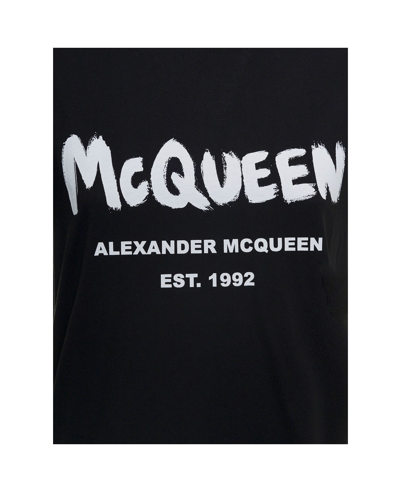 Alexander McQueen Black Cotton T-shirt With Logo Print - Black