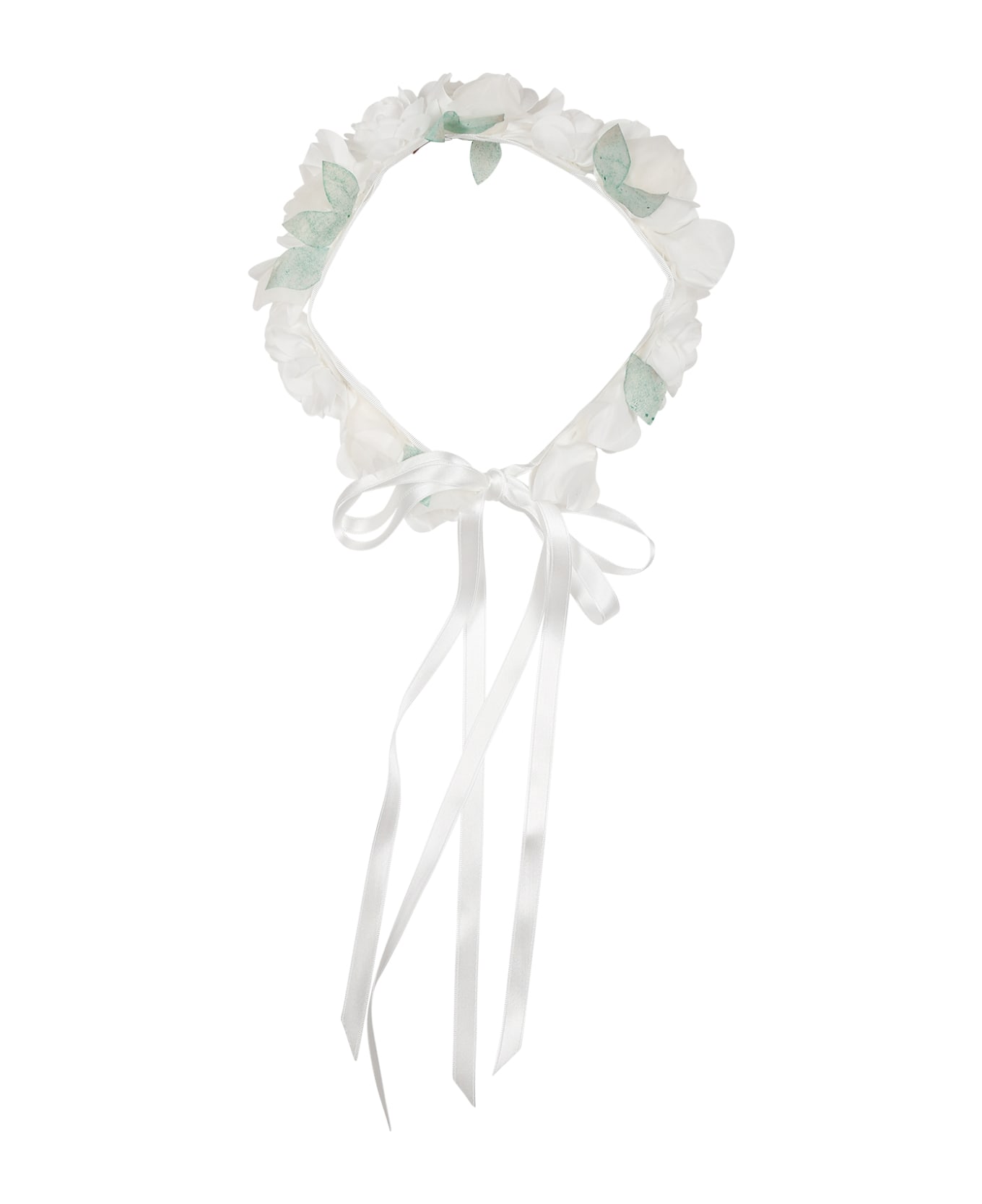 Monnalisa Pink Headband For Girl With Roses - White アクセサリー＆ギフト