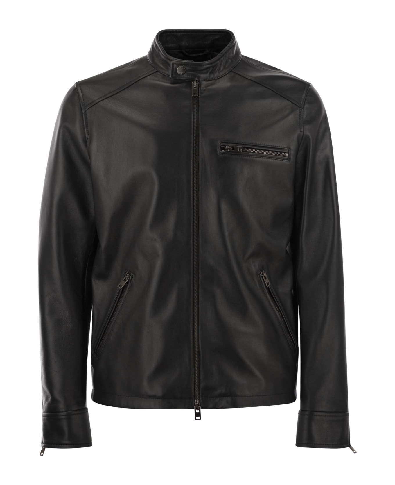 Hogan Leather Biker Jacket - Black