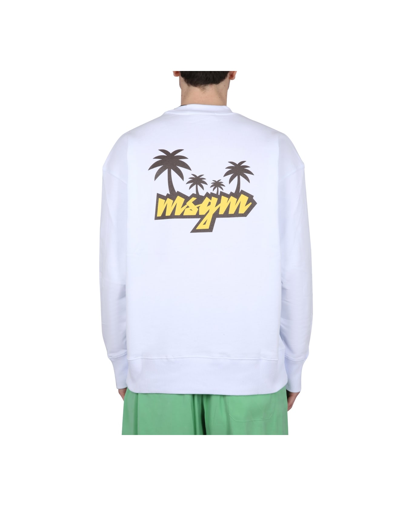 MSGM Crewneck Sweatshirt With Logo - WHITE