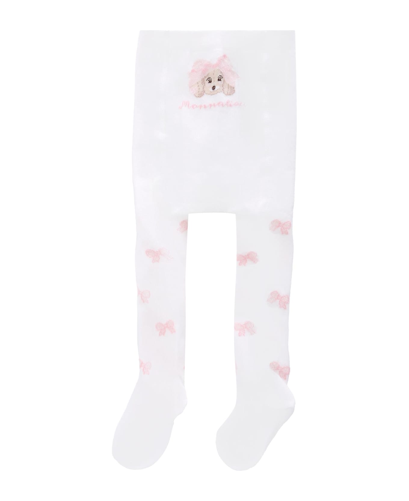 Monnalisa White Tights For Baby Girl With Bbows - White