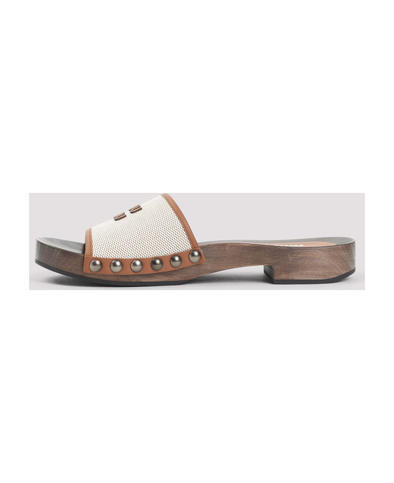 Miu Miu Canvas And Leather Clogs - F Naturale Brandy