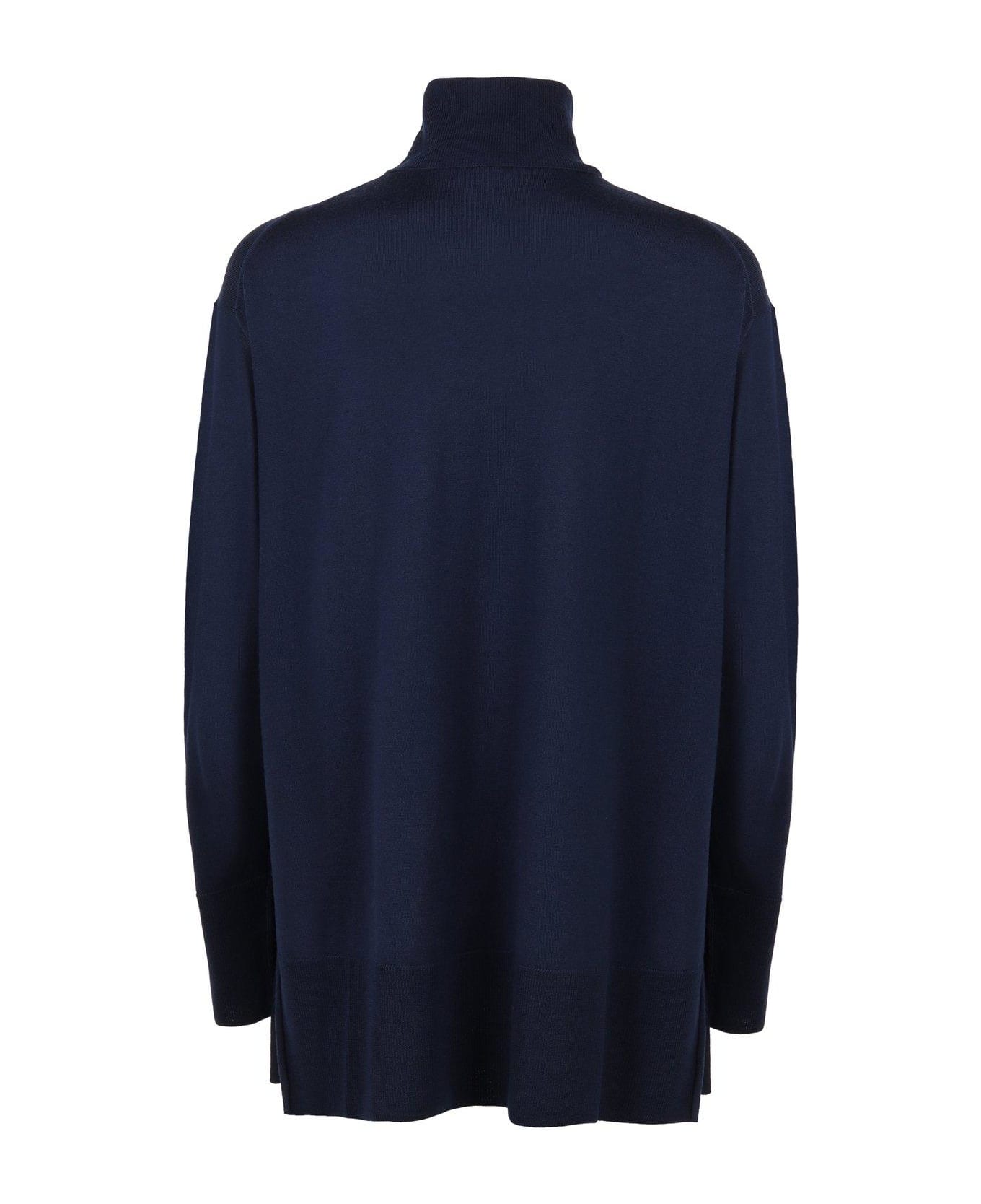 Aspesi Side Slit Turtleneck Pullover - BLU / BLUE