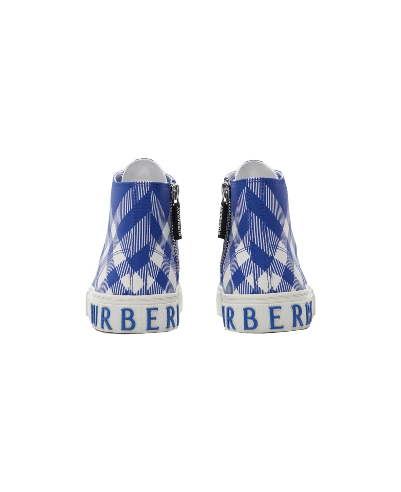 Burberry High Sneakers In Checked Cotton - Blue