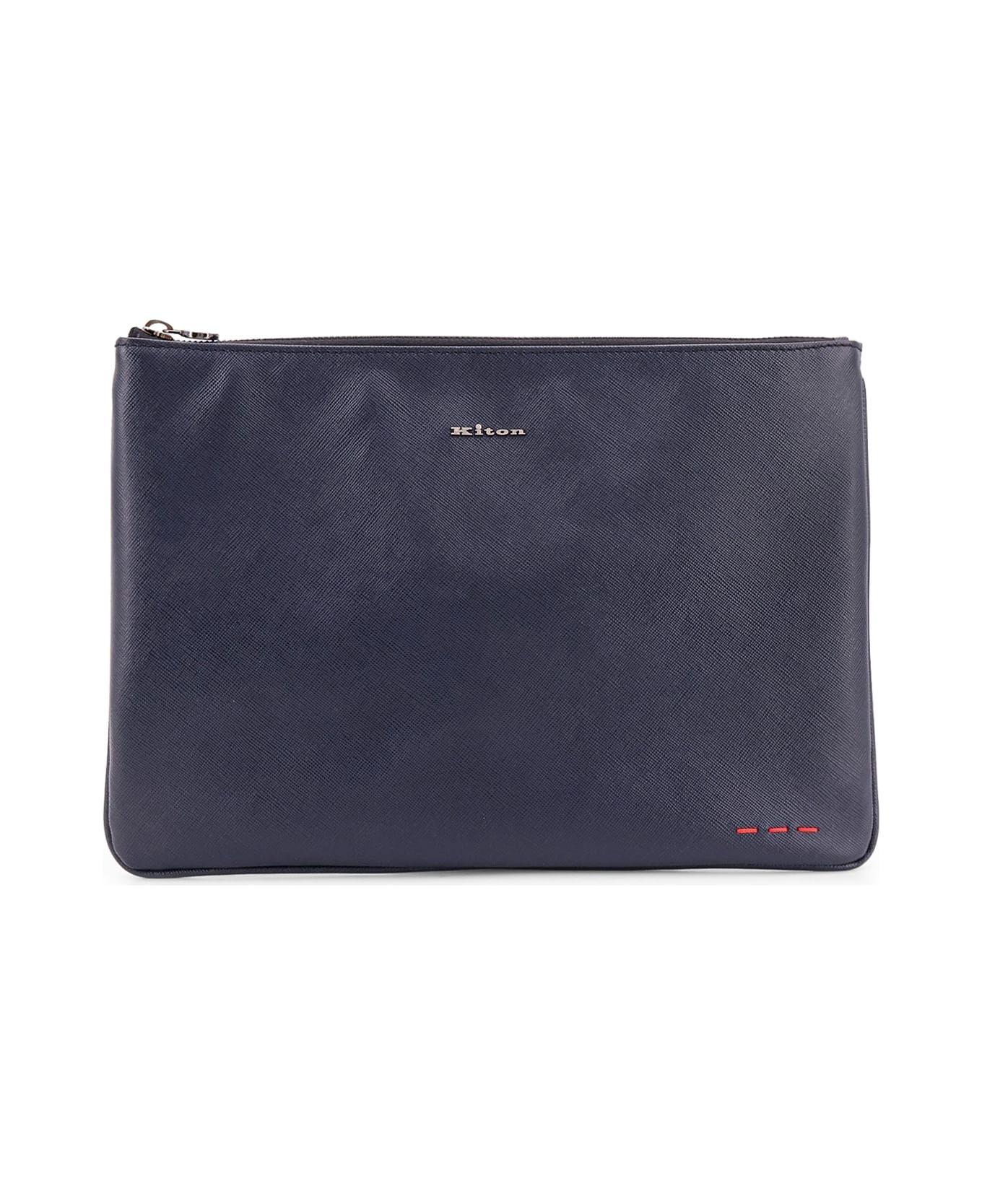 Kiton Leather Clutch With Frontal Logo - Blue