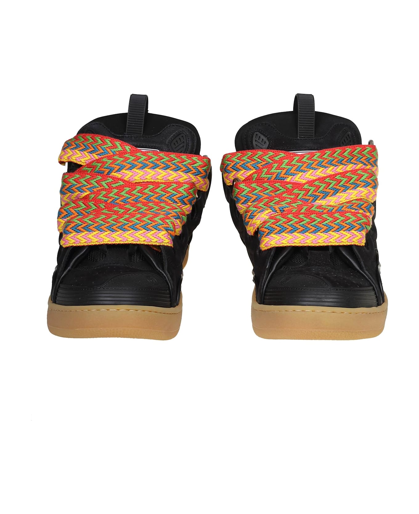 Lanvin Curb Sneakers In Leather And Suede With Multicolor Laces - Black