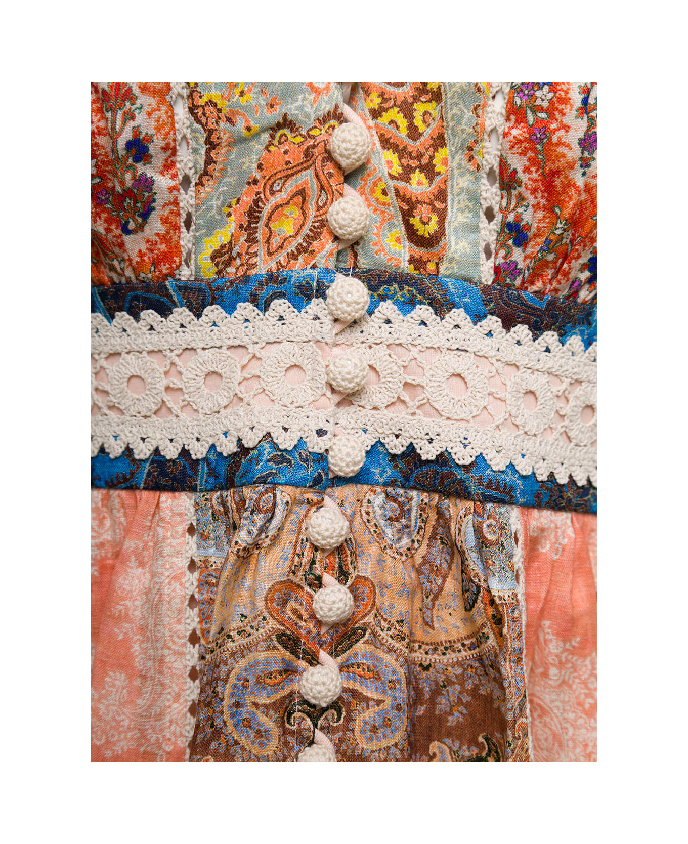 Zimmermann Mini Multicolor Dress With Puff Sleeves And All-over Paisley Print In Linen Woman - Multicolor