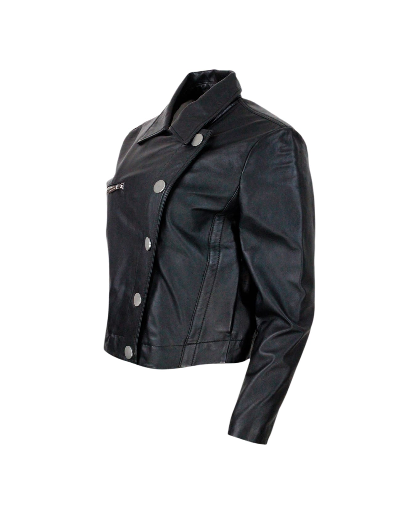 Armani Collezioni Studded Jacket With Button And Zip Closure Made Of Eco-leather With Zip On Pocket And Cuffs - Black