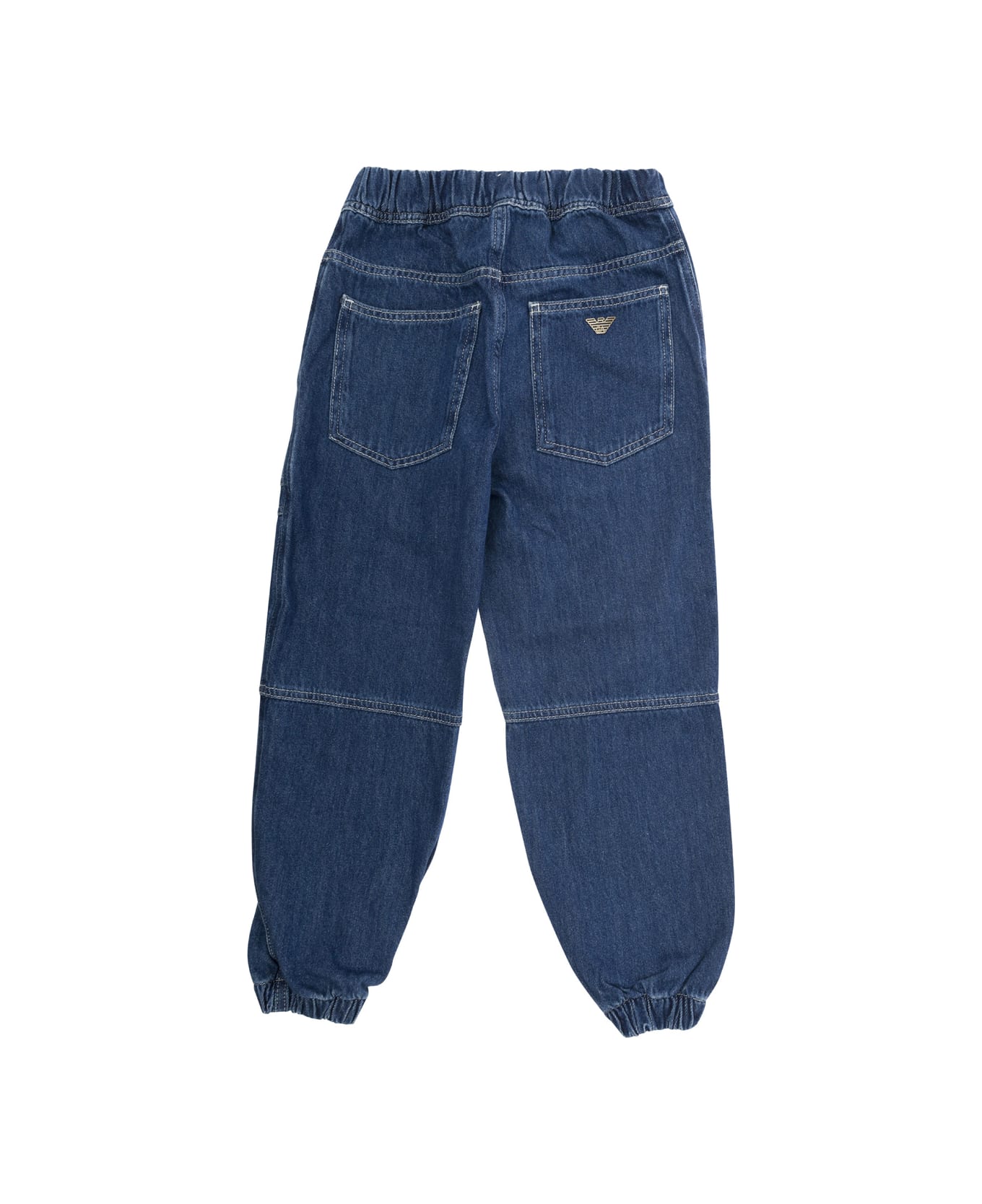 Emporio Armani Blue Jeans With Elasticized Cuffs And Waist In Cotton Denim Boy - Blu
