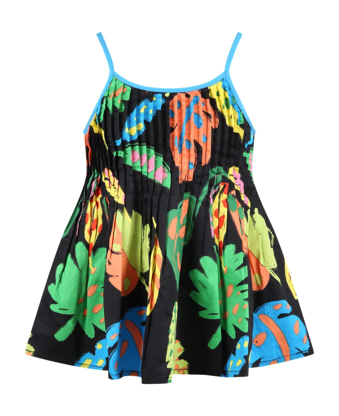 Stella McCartney Kids Black Top For Girl With Leaves - Multicolor