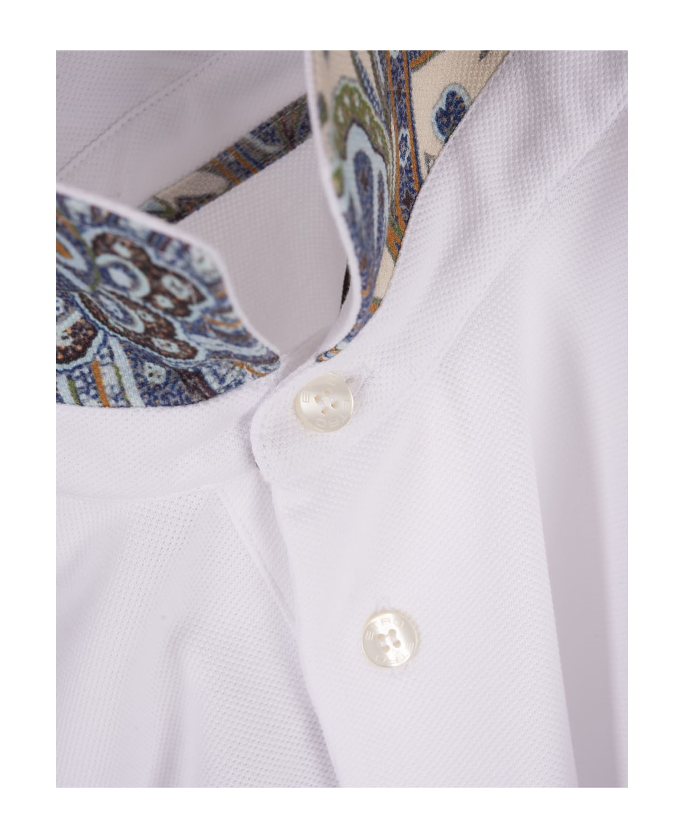 Etro White Polo Shirt With Logo And Paisley Undercollar - C ポロシャツ