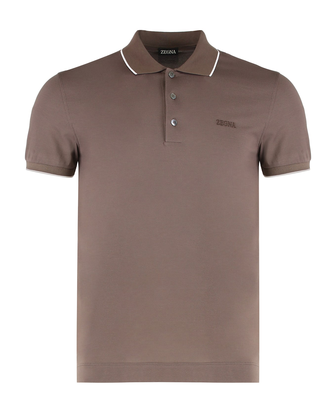 Zegna Polo In Elastic Cotton - brown